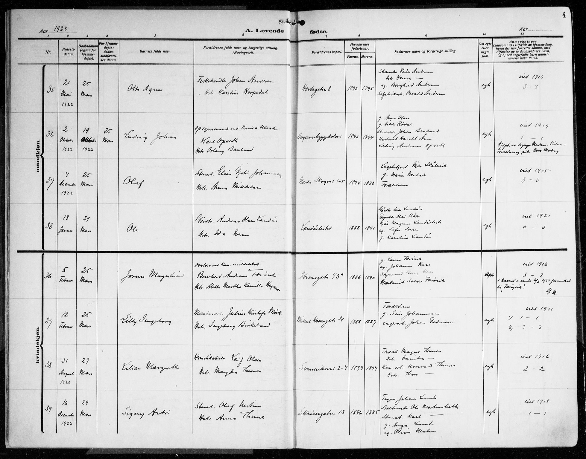 Årstad Sokneprestembete, AV/SAB-A-79301/H/Haa/L0005: Parish register (official) no. A 5, 1923-1925, p. 4