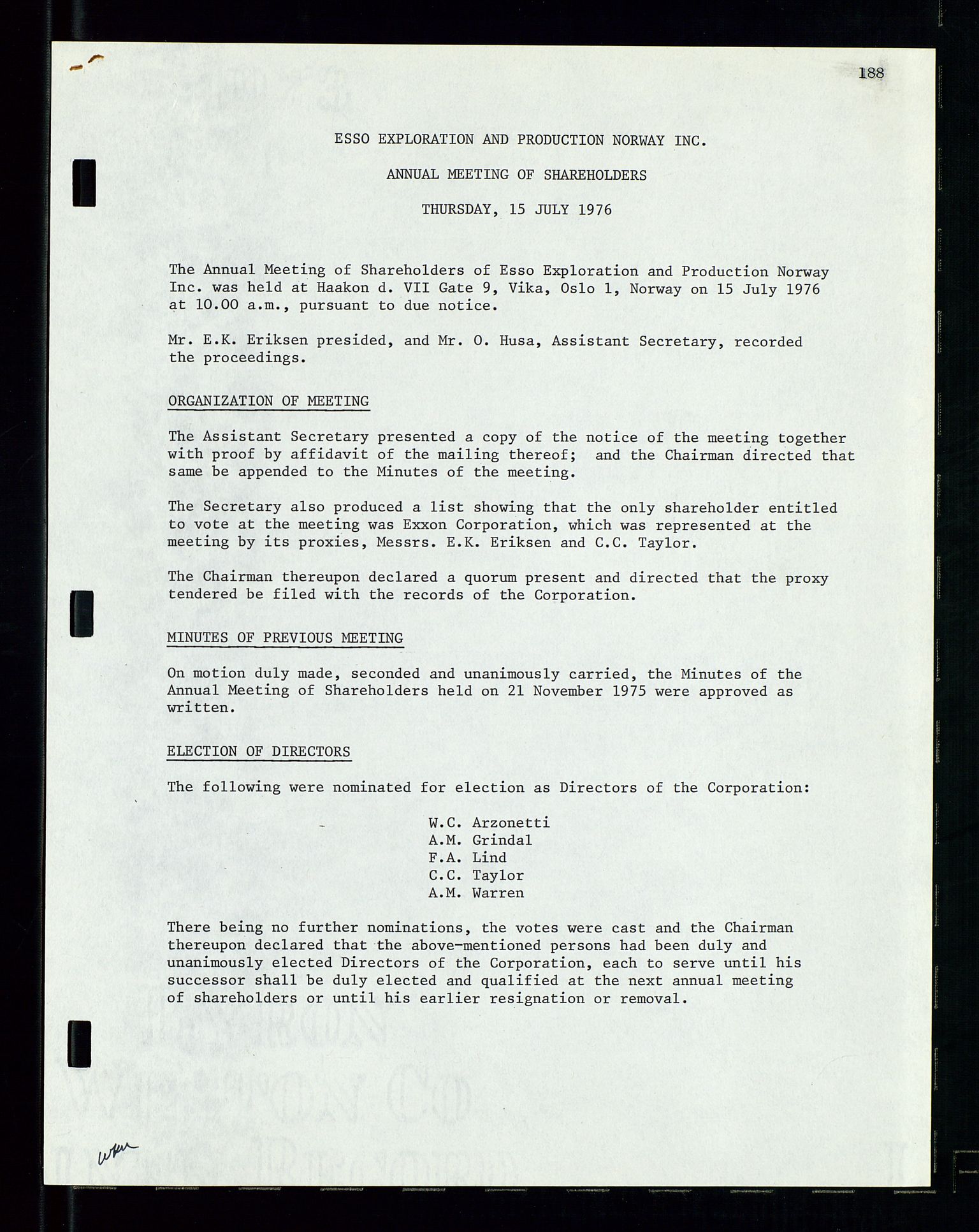 Pa 1512 - Esso Exploration and Production Norway Inc., SAST/A-101917/A/Aa/L0001/0002: Styredokumenter / Corporate records, Board meeting minutes, Agreements, Stocholder meetings, 1975-1979, p. 31