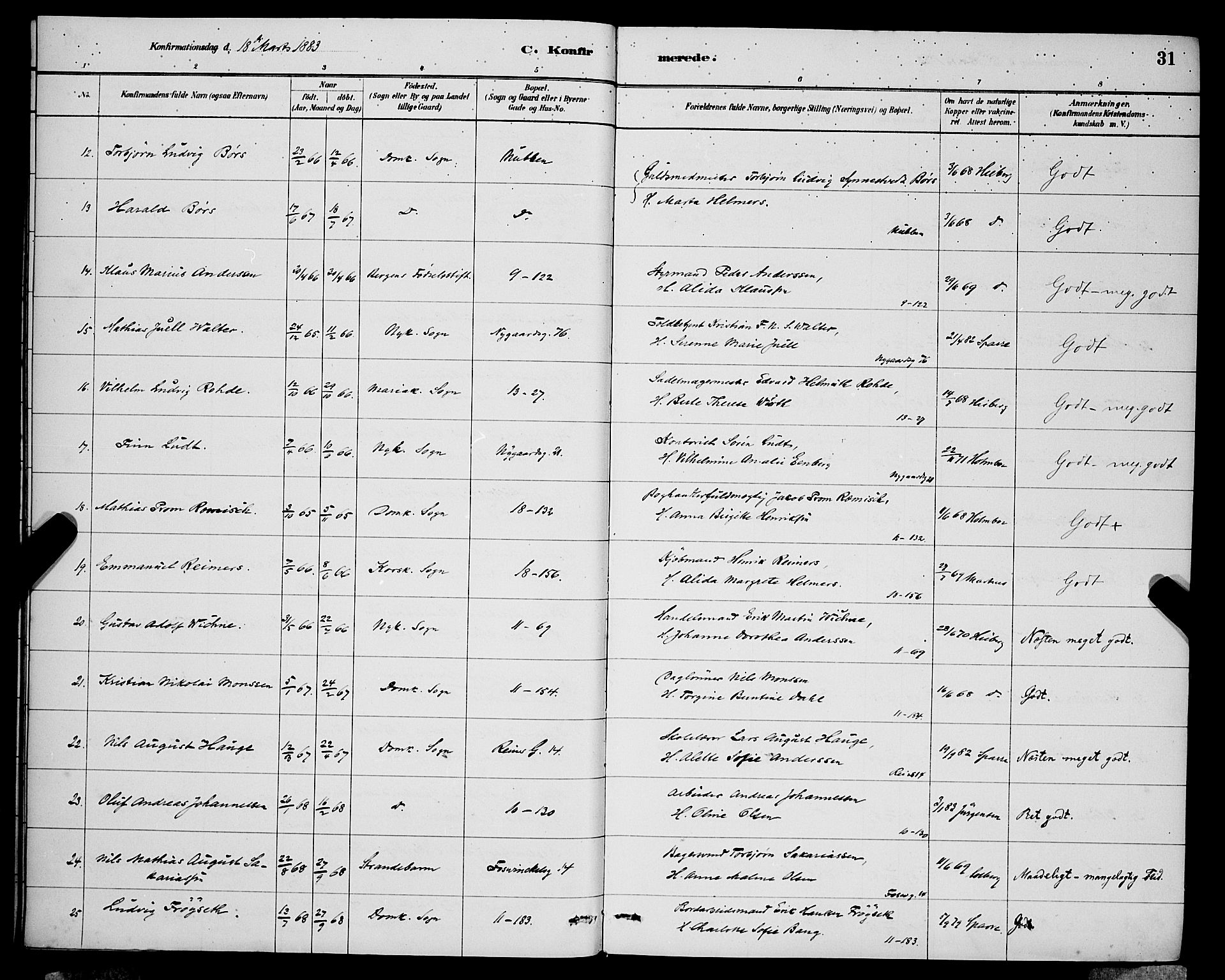 Domkirken sokneprestembete, SAB/A-74801/H/Hab/L0024: Parish register (copy) no. C 4, 1880-1899, p. 31