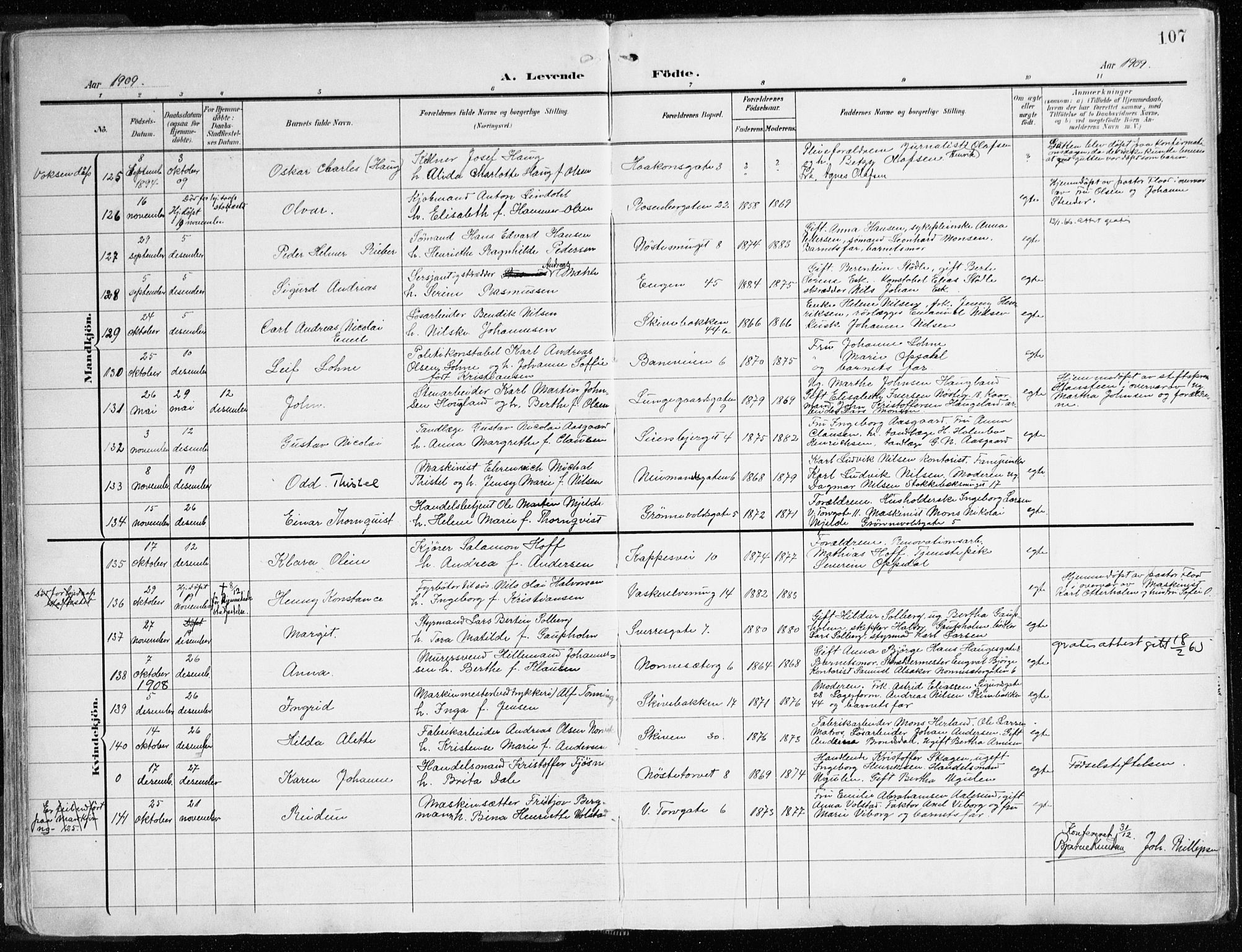 Domkirken sokneprestembete, SAB/A-74801/H/Haa/L0025: Parish register (official) no. B 8, 1903-1925, p. 107