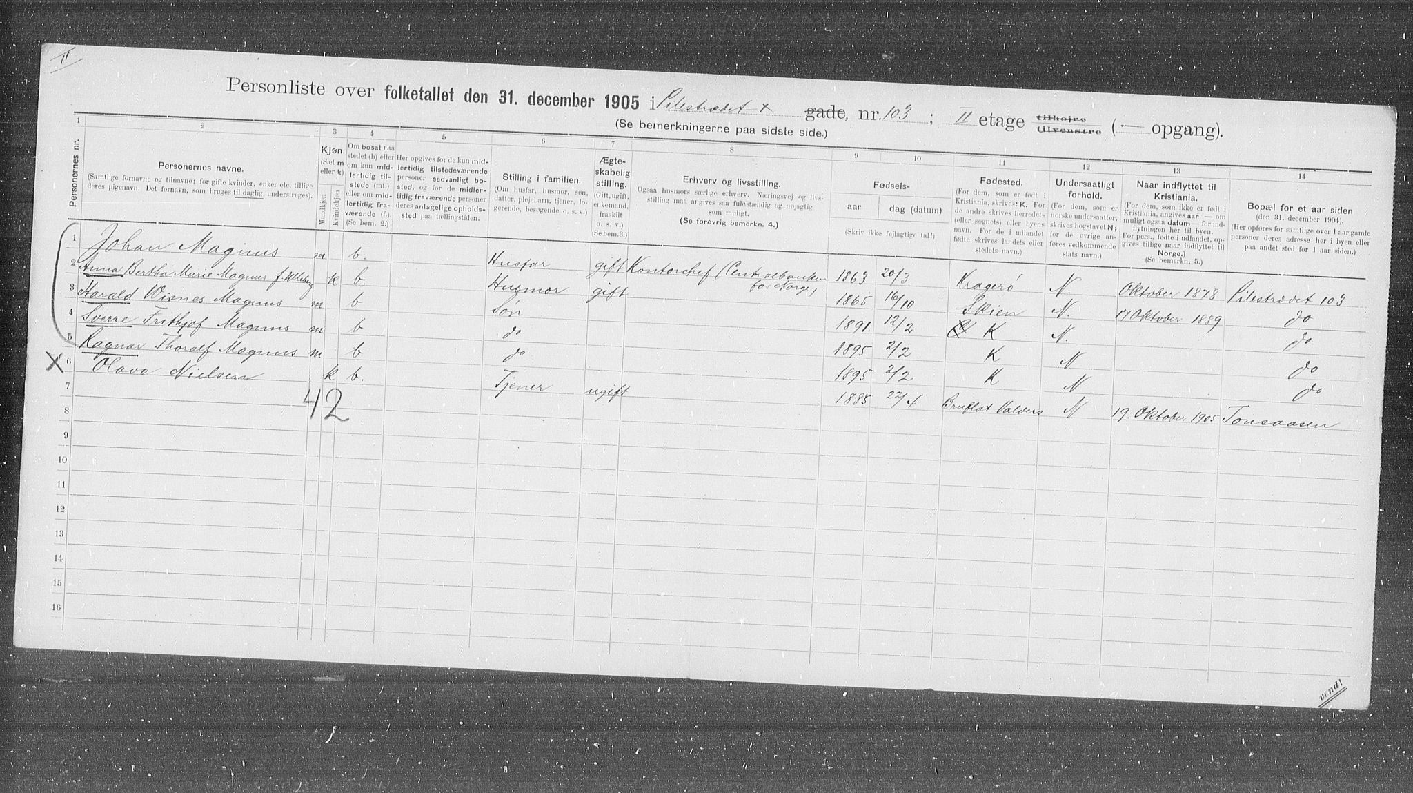 OBA, Municipal Census 1905 for Kristiania, 1905, p. 42200