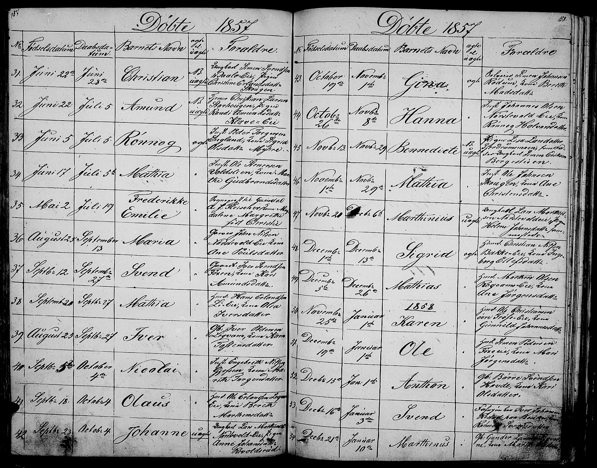 Gausdal prestekontor, SAH/PREST-090/H/Ha/Hab/L0003: Parish register (copy) no. 3, 1829-1864, p. 157-158