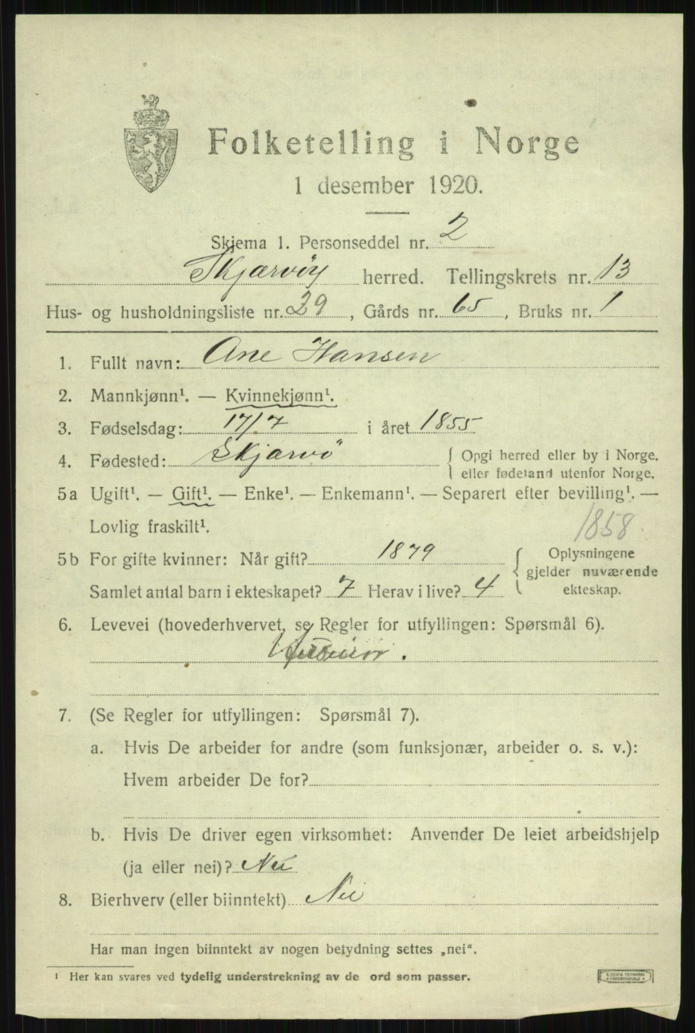 SATØ, 1920 census for Skjervøy, 1920, p. 6731