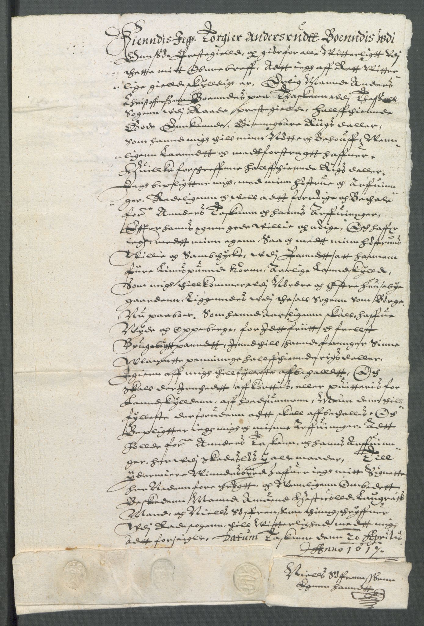 Riksarkivets diplomsamling, RA/EA-5965/F02/L0126: Dokumenter, 1617, p. 41