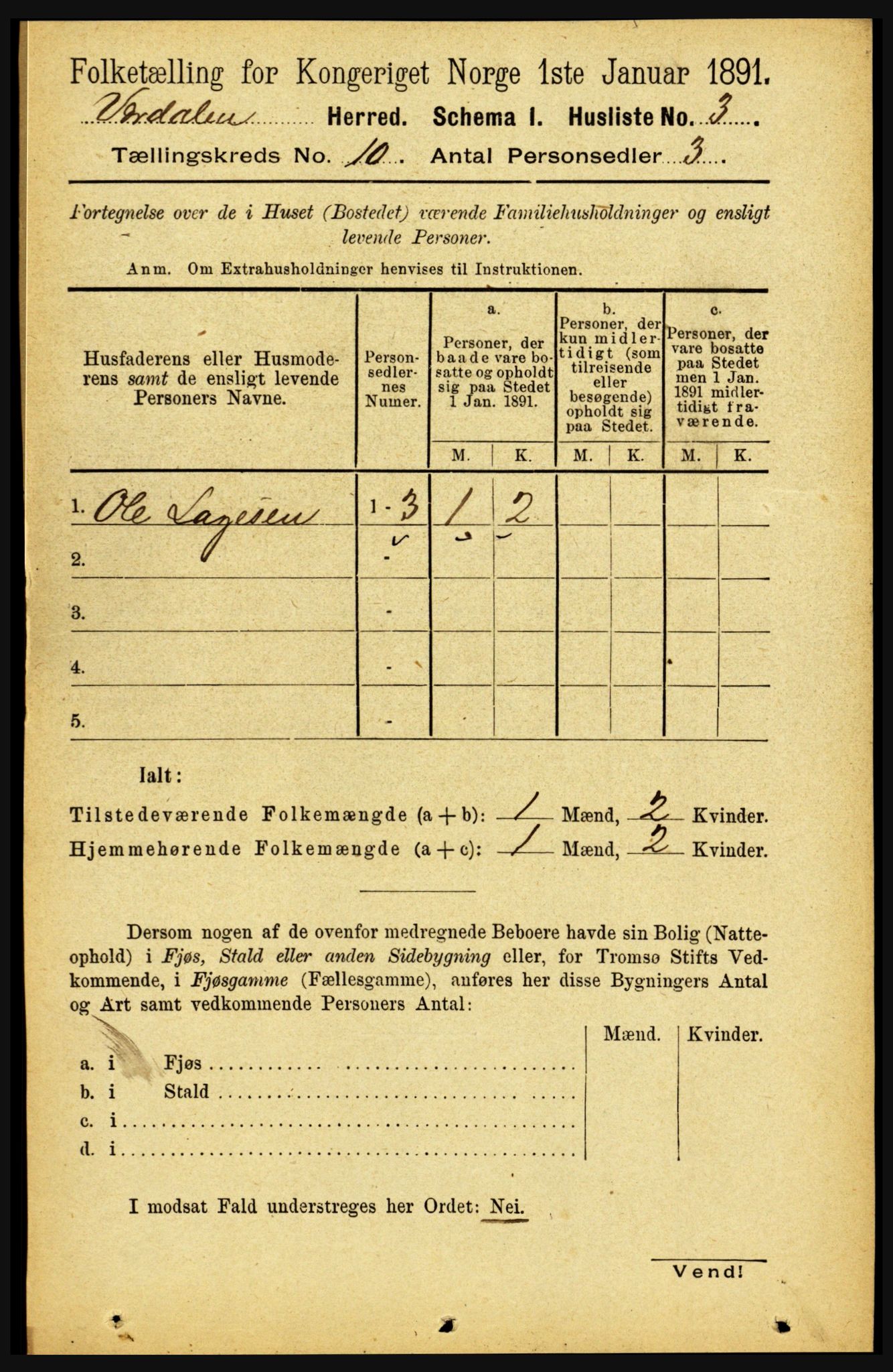 RA, 1891 census for 1721 Verdal, 1891, p. 5545