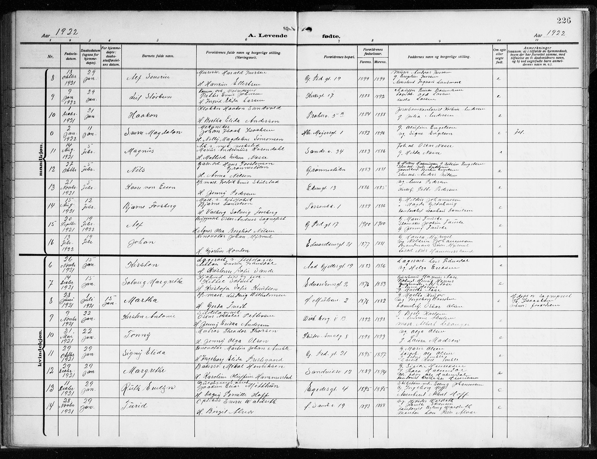 Sandviken Sokneprestembete, AV/SAB-A-77601/H/Ha/L0007: Parish register (official) no. B 4, 1912-1924, p. 226