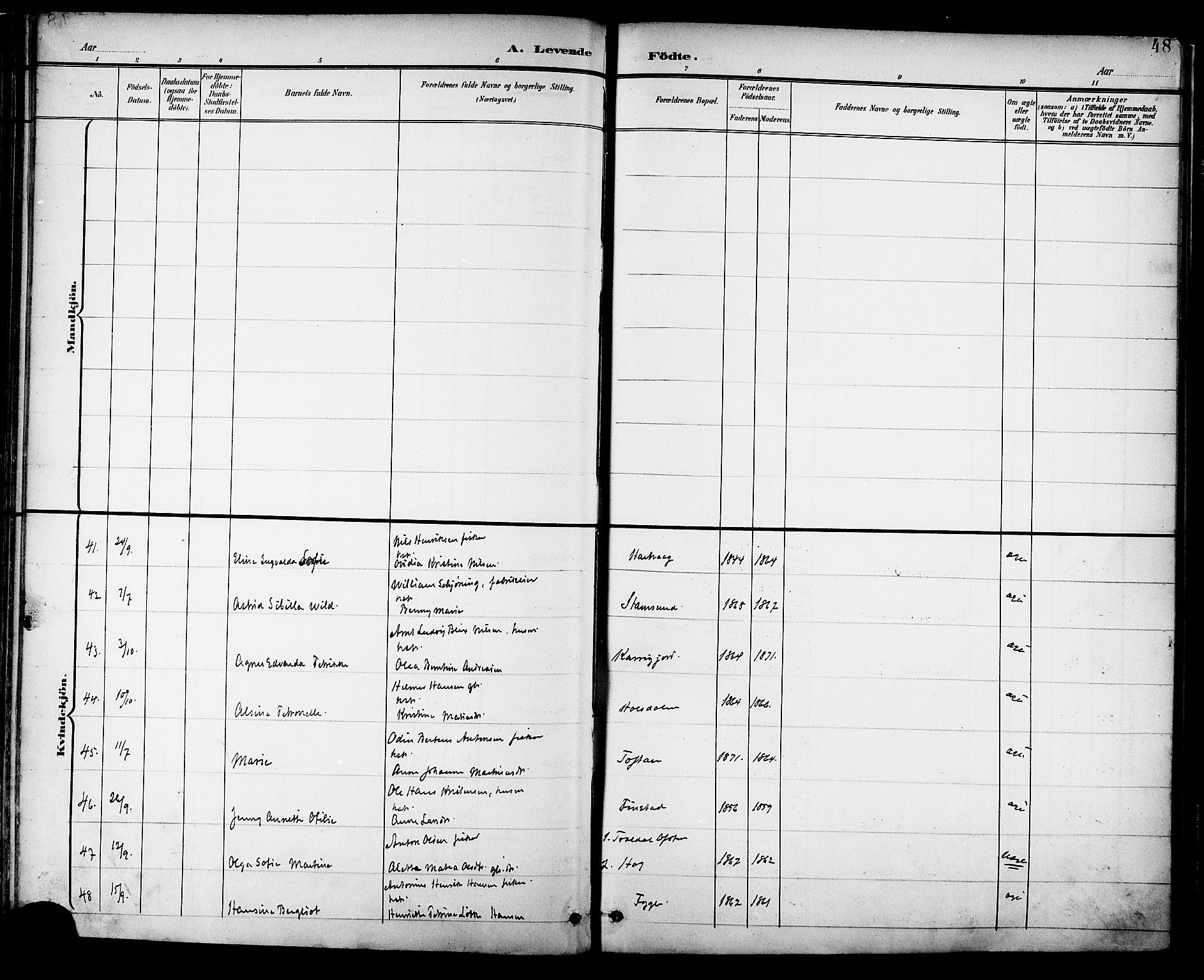 Ministerialprotokoller, klokkerbøker og fødselsregistre - Nordland, SAT/A-1459/882/L1179: Parish register (official) no. 882A01, 1886-1898, p. 48