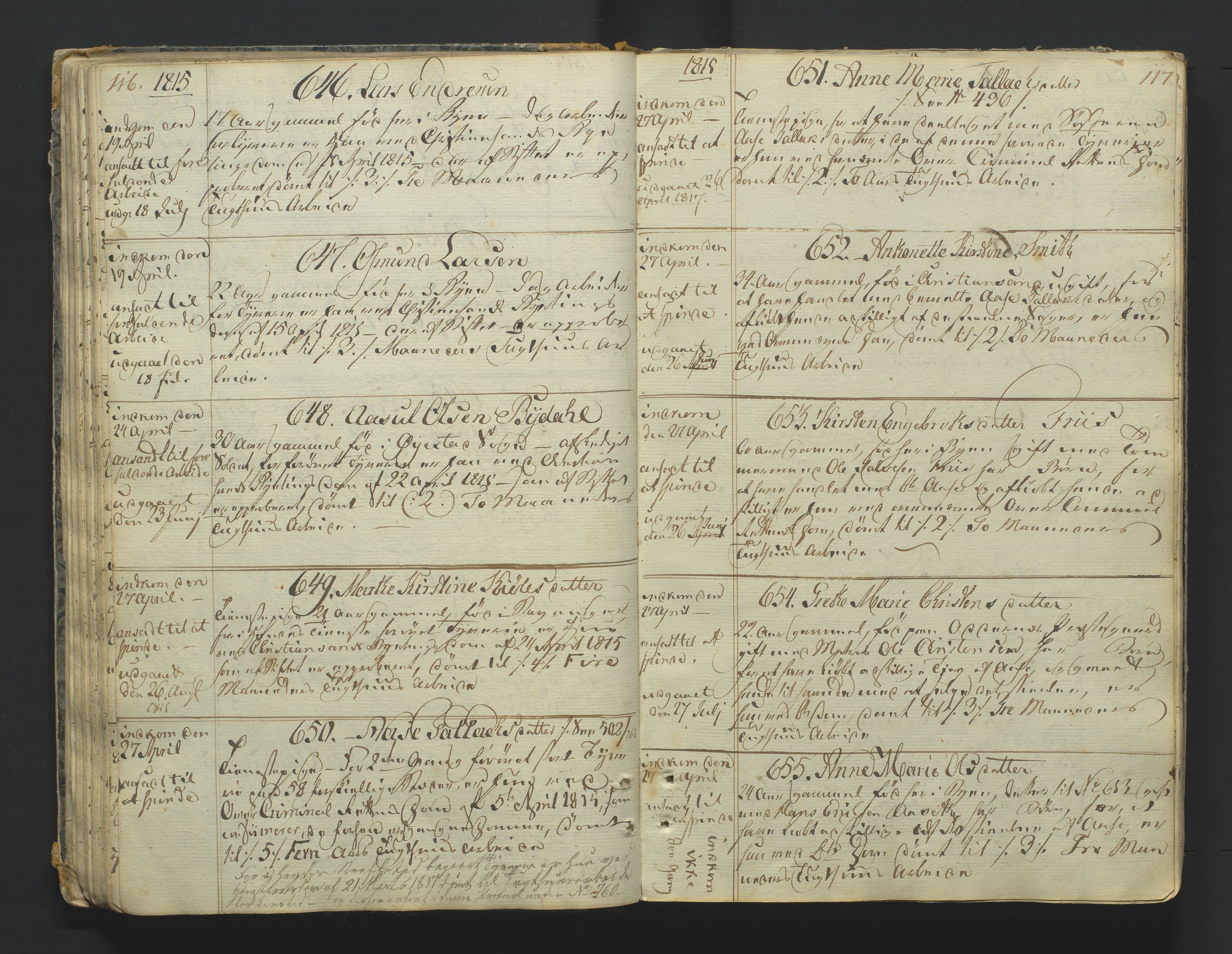 Kristiansand tukthus, SAK/1251-0009/G/Gc/L0007/0001: Fangeregistrering / Fangeprotokoll innkomne fanger med register, 1789-1835, p. 116-117