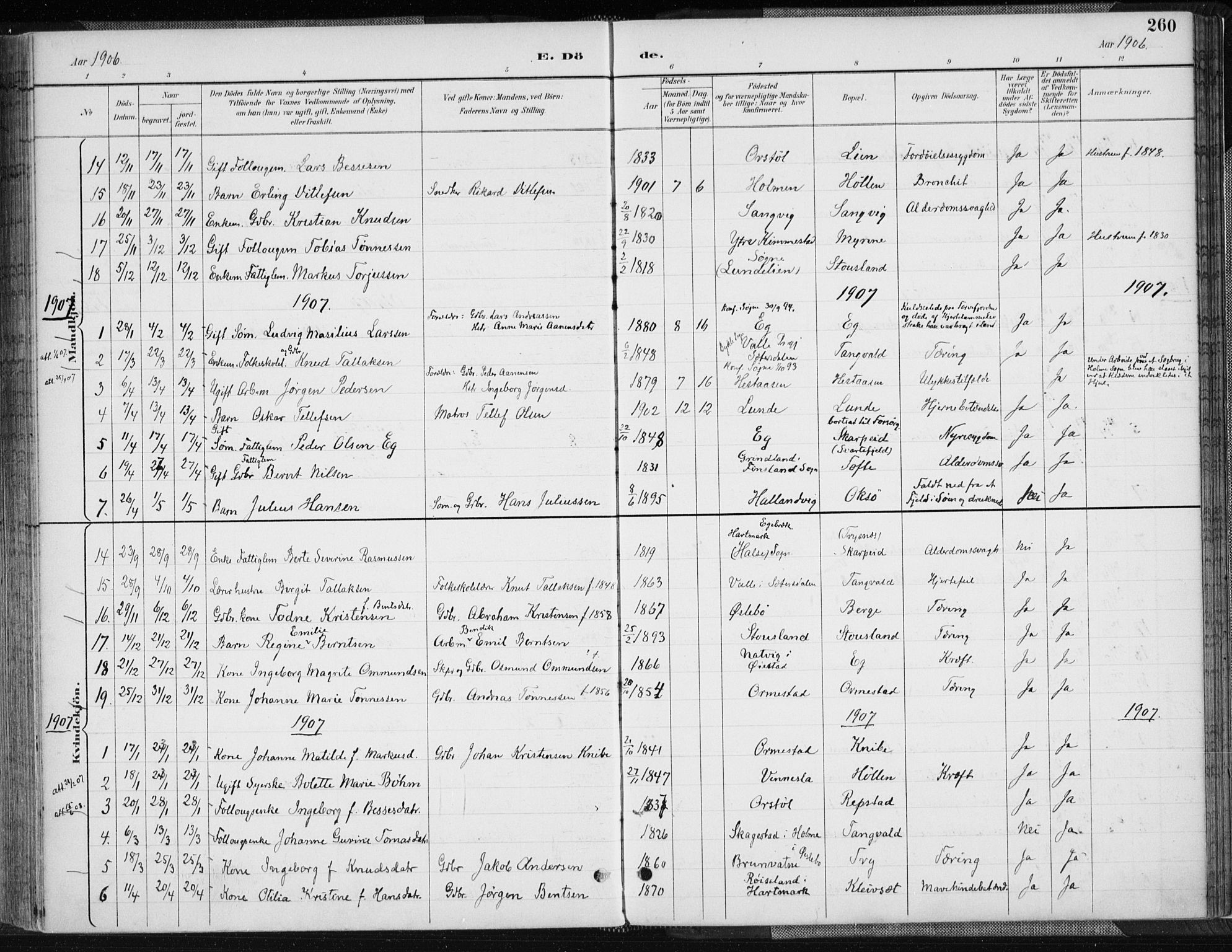 Søgne sokneprestkontor, SAK/1111-0037/F/Fa/Fab/L0013: Parish register (official) no. A 13, 1892-1911, p. 260