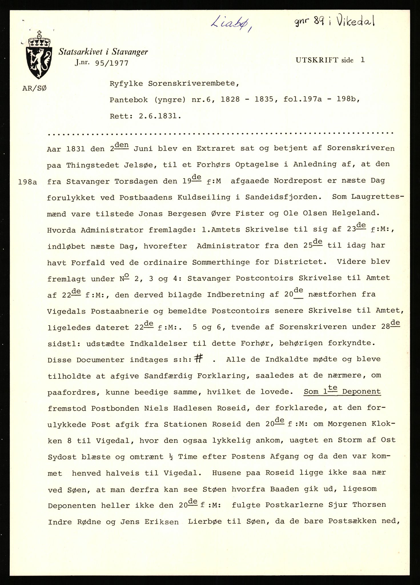 Statsarkivet i Stavanger, SAST/A-101971/03/Y/Yj/L0053: Avskrifter sortert etter gårdsnavn: Leigvam - Liland, 1750-1930, p. 444