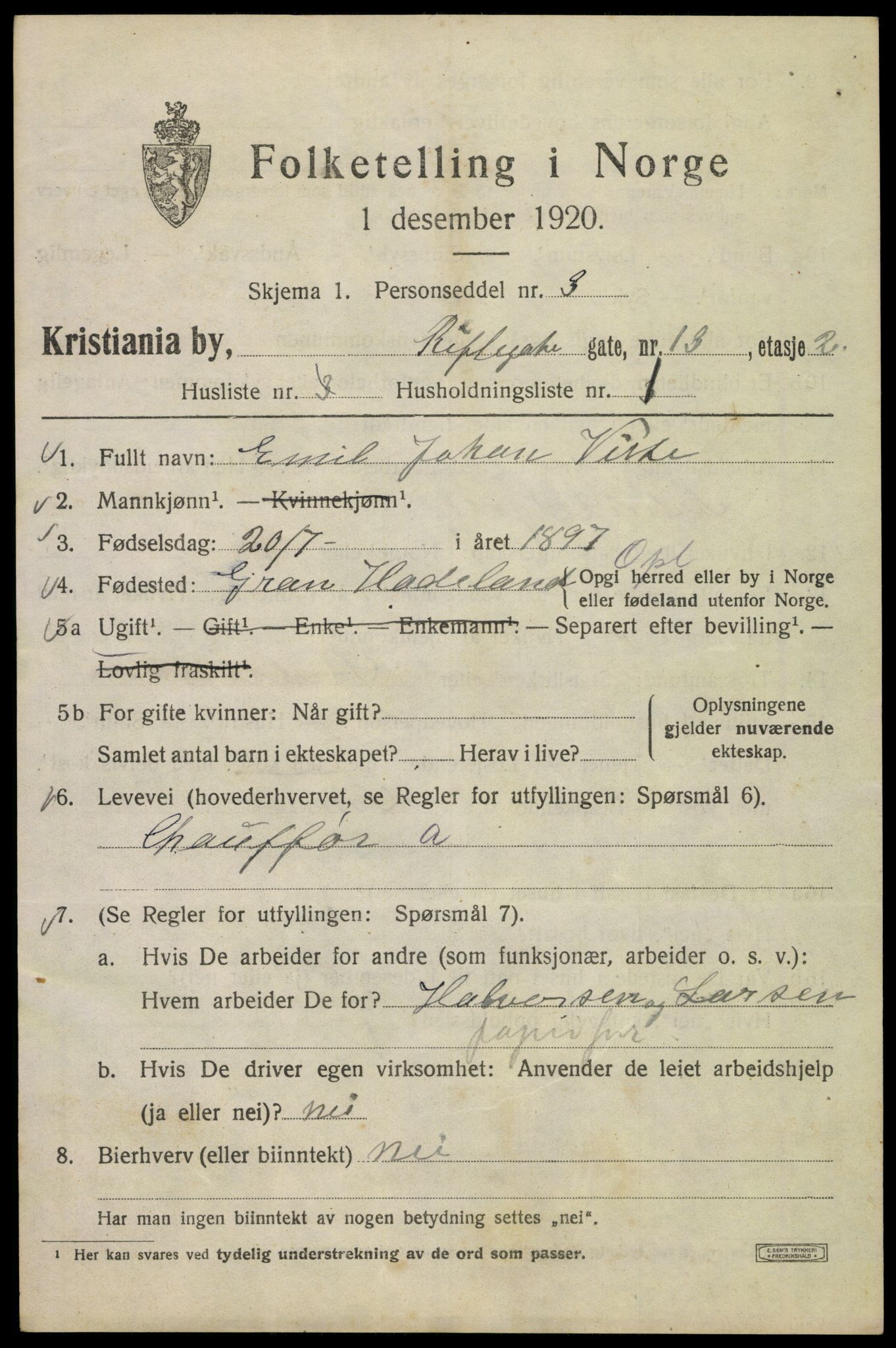 SAO, 1920 census for Kristiania, 1920, p. 462993