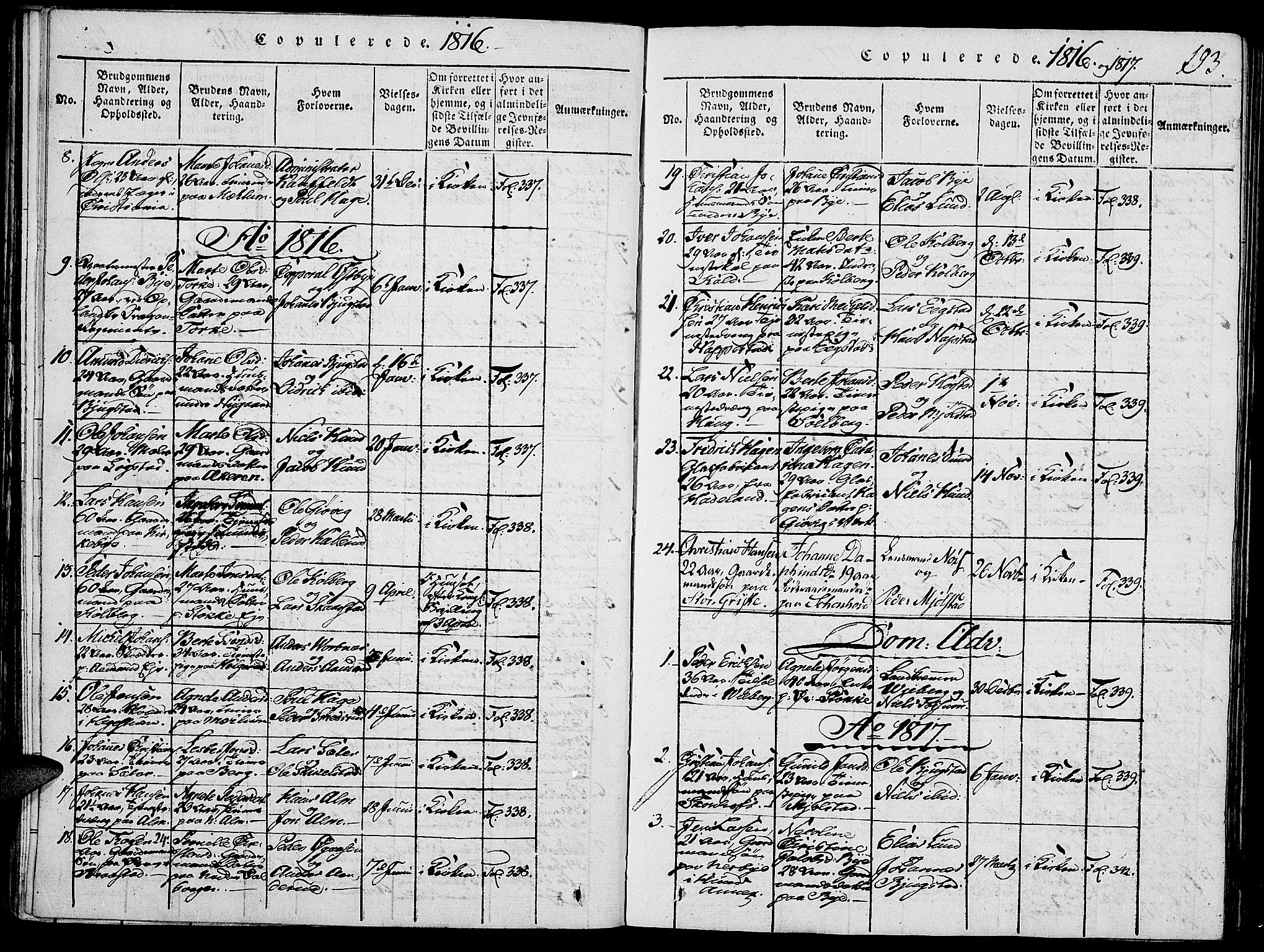 Vardal prestekontor, SAH/PREST-100/H/Ha/Haa/L0004: Parish register (official) no. 4, 1814-1831, p. 193