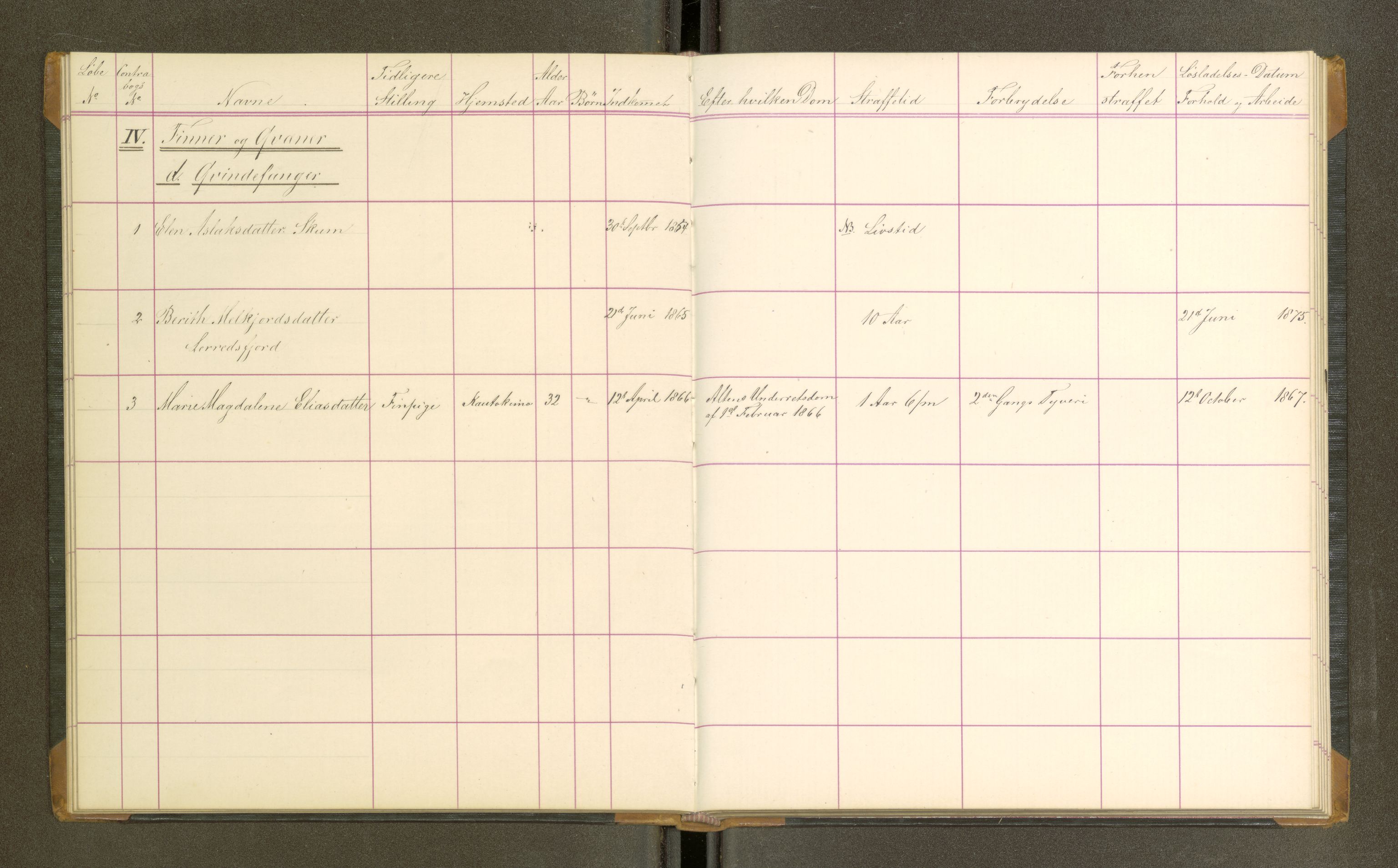 Trondheim tukthus, SAT/A-4619/05/65/L0022: 65.22 Fangeprotokoll, 1866