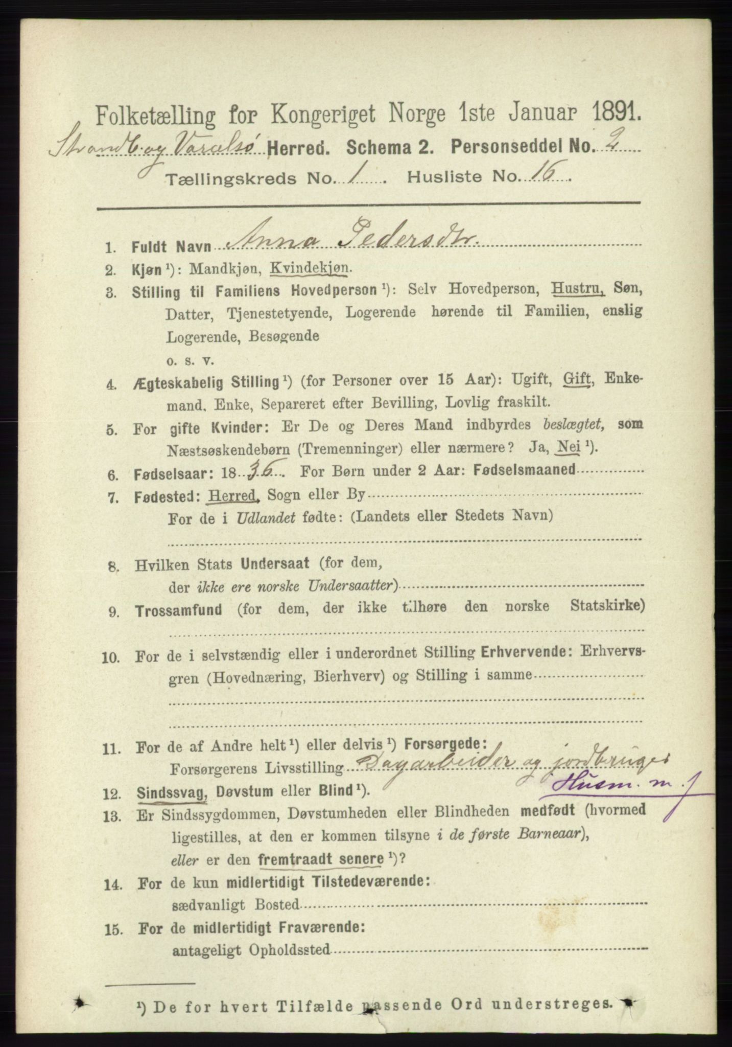 RA, 1891 census for 1226 Strandebarm og Varaldsøy, 1891, p. 174