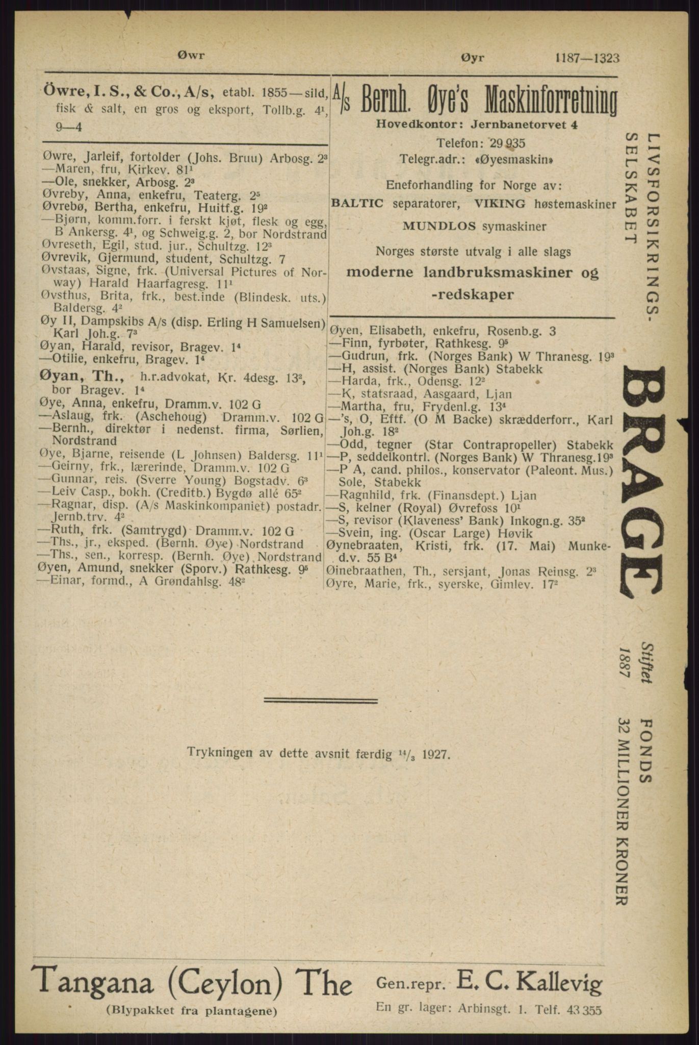 Kristiania/Oslo adressebok, PUBL/-, 1927, p. 1187