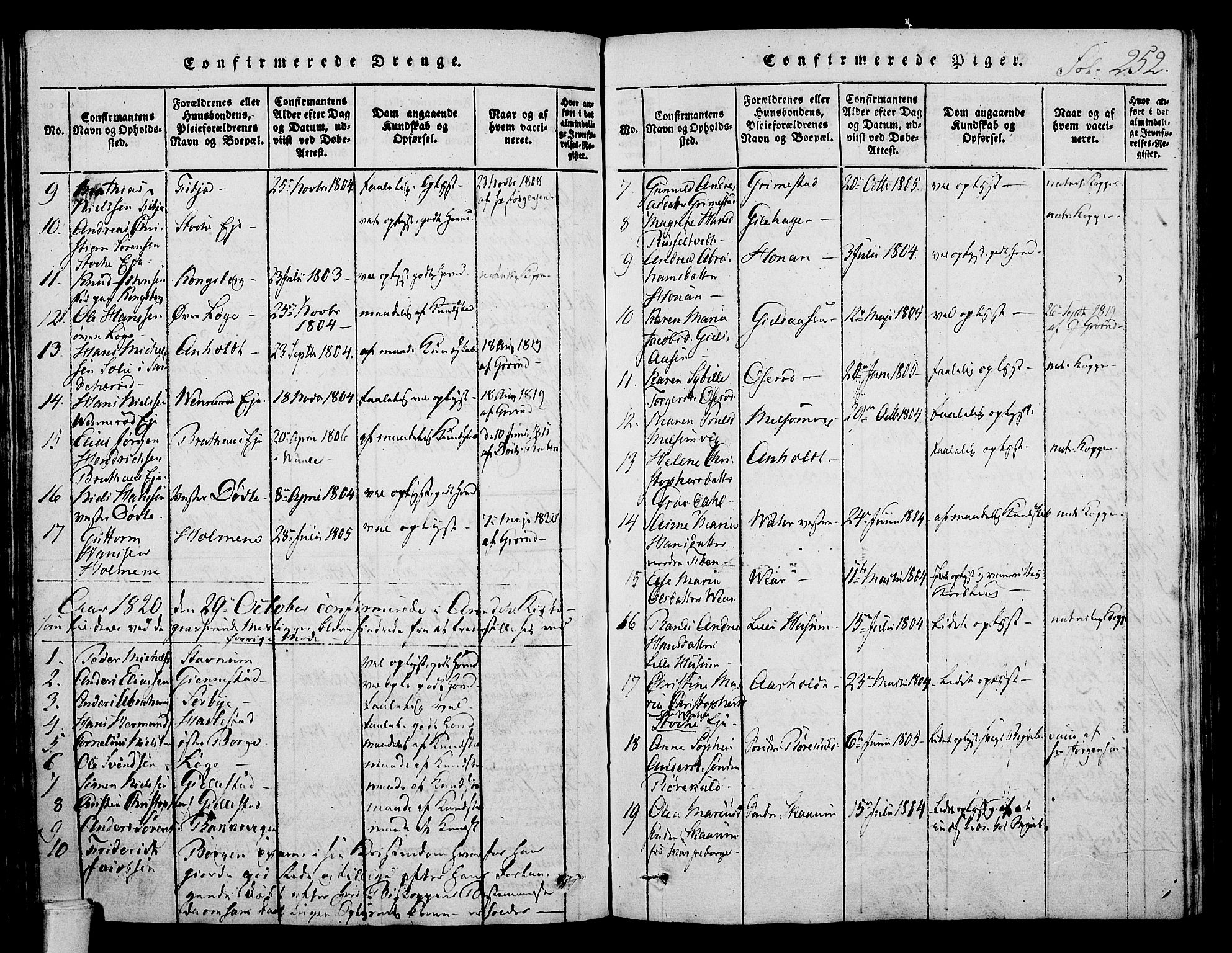 Stokke kirkebøker, AV/SAKO-A-320/F/Fa/L0005: Parish register (official) no. I 5, 1815-1826, p. 252