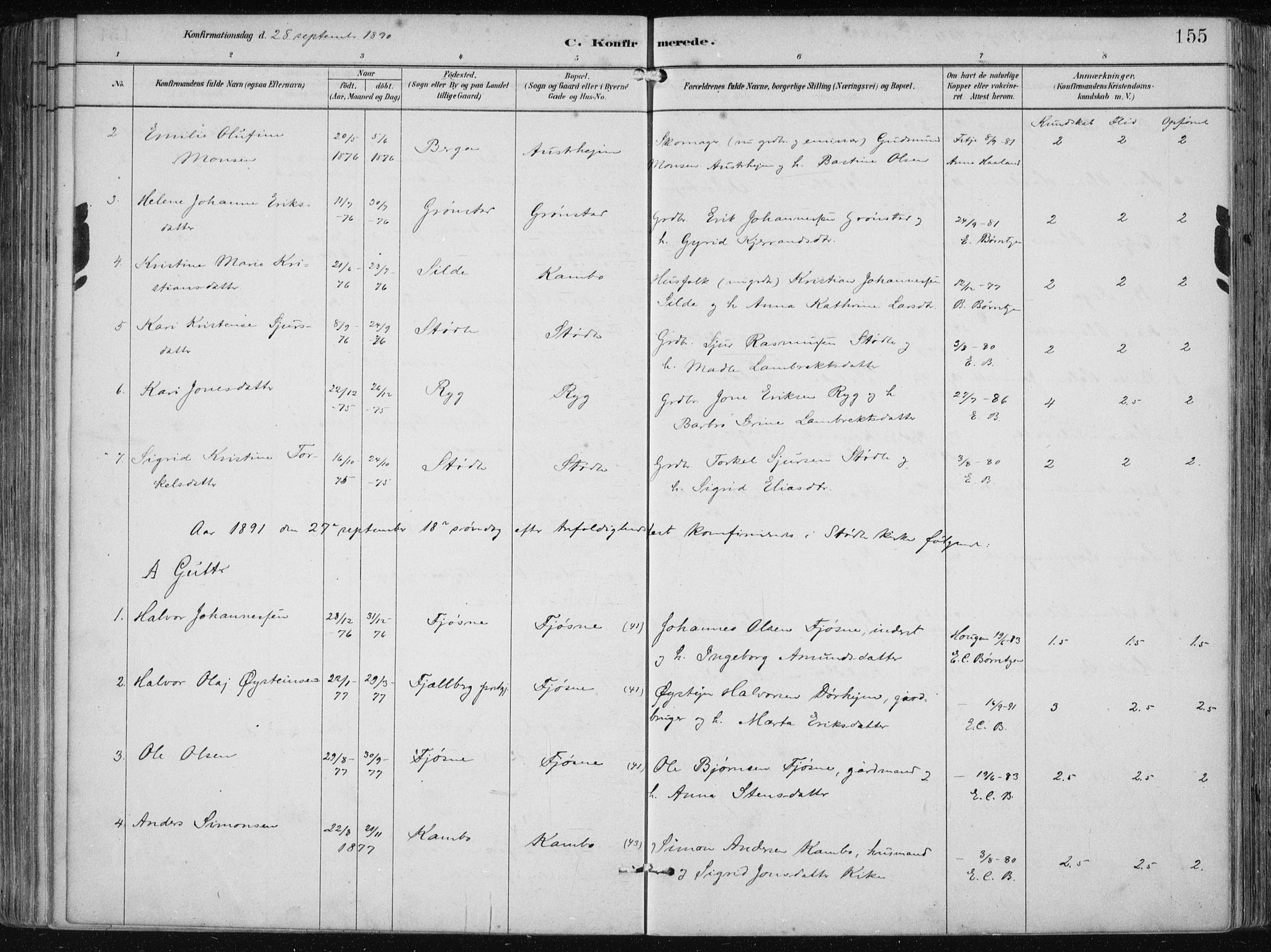 Etne sokneprestembete, SAB/A-75001/H/Haa: Parish register (official) no. B  1, 1879-1919, p. 155