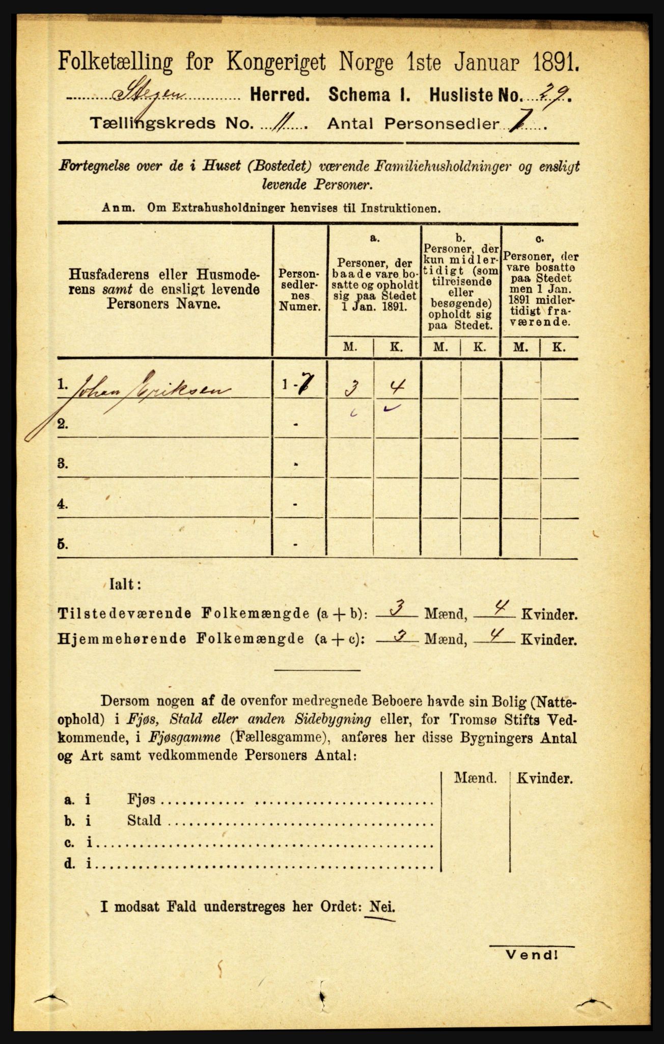 RA, 1891 census for 1848 Steigen, 1891, p. 3761