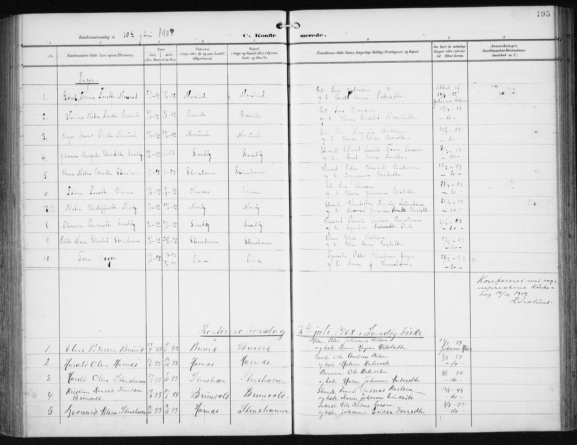 Ministerialprotokoller, klokkerbøker og fødselsregistre - Møre og Romsdal, SAT/A-1454/561/L0733: Parish register (copy) no. 561C03, 1900-1940, p. 195