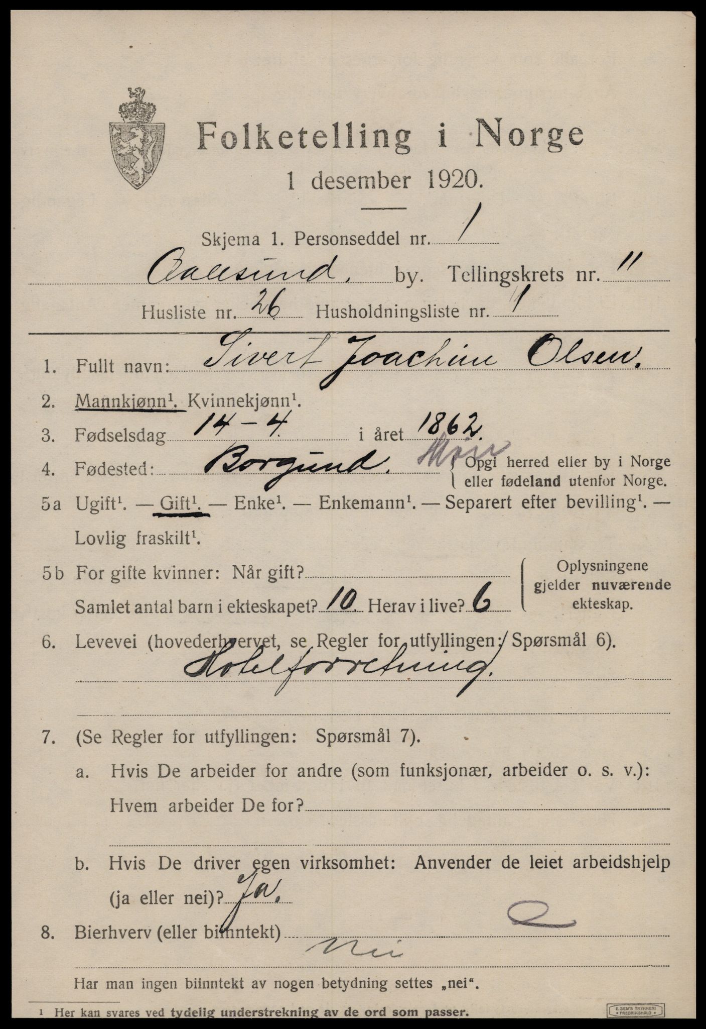 SAT, 1920 census for Ålesund, 1920, p. 25358