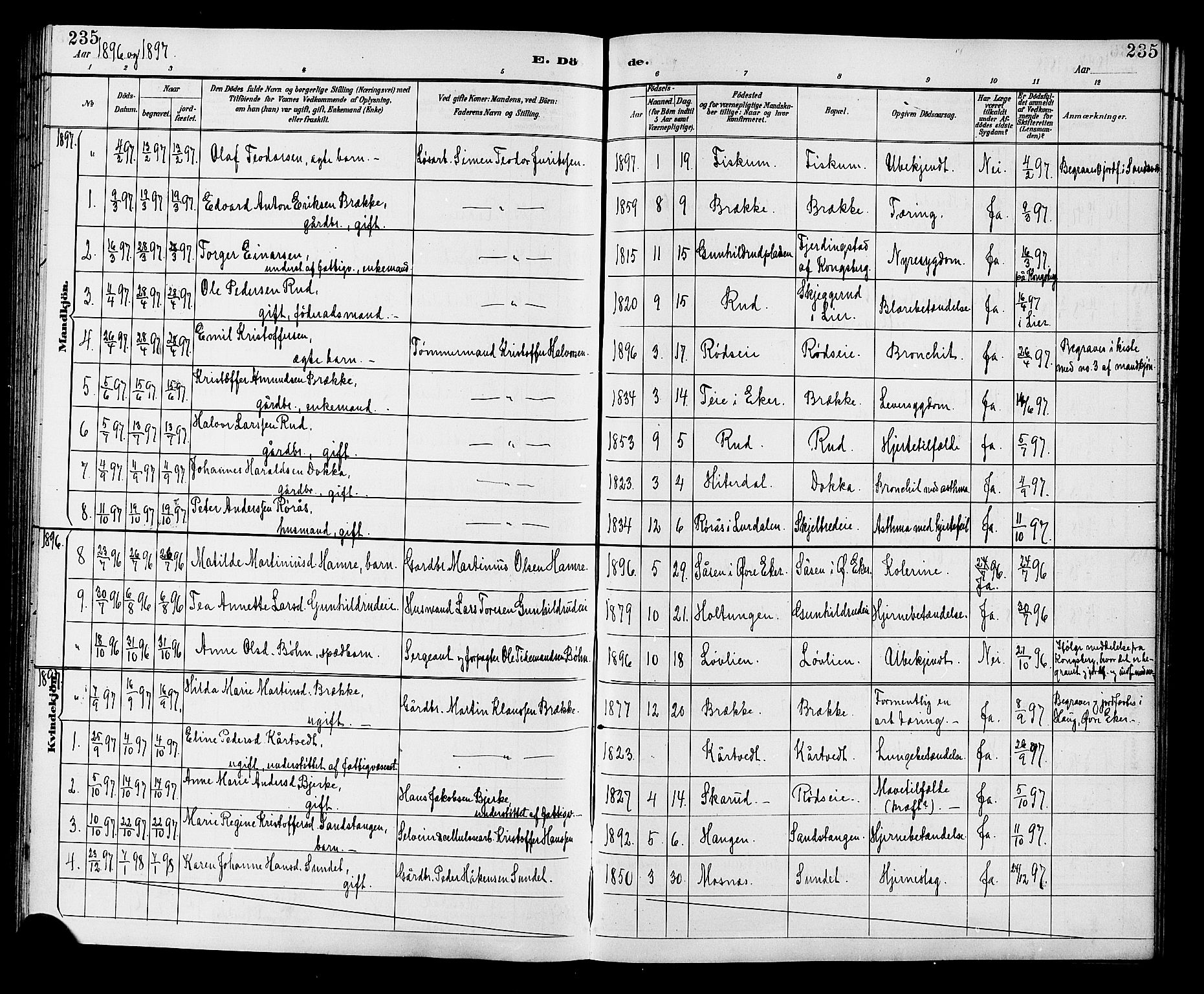 Fiskum kirkebøker, AV/SAKO-A-15/G/Ga/L0005: Parish register (copy) no. 5, 1887-1912, p. 235