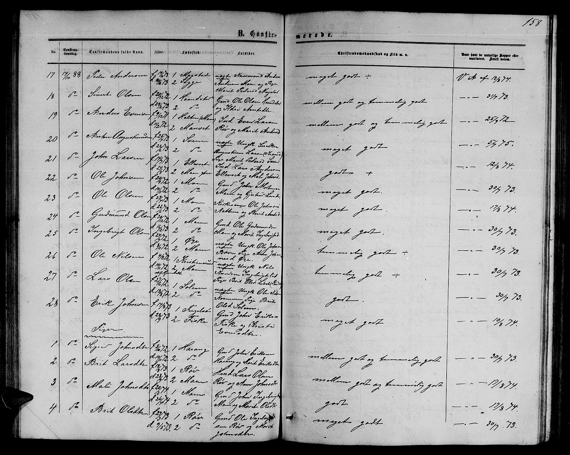 Ministerialprotokoller, klokkerbøker og fødselsregistre - Møre og Romsdal, SAT/A-1454/595/L1051: Parish register (copy) no. 595C03, 1866-1891, p. 158