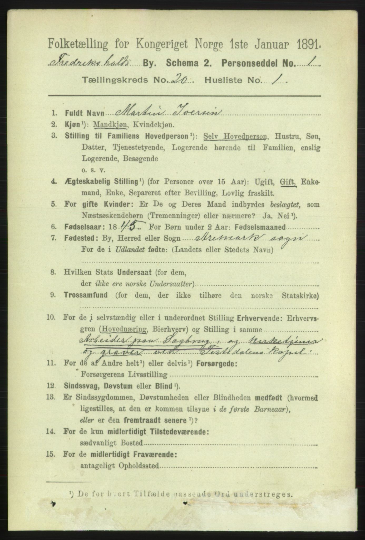 RA, 1891 census for 0101 Fredrikshald, 1891, p. 12442