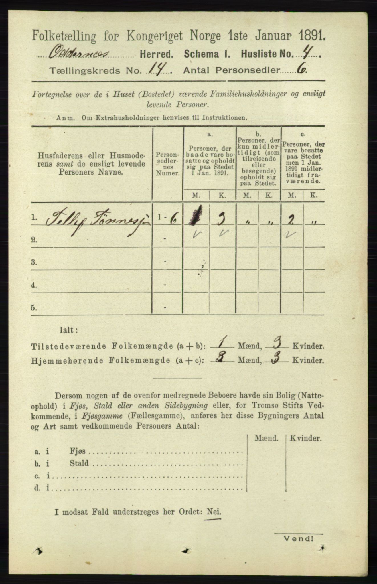 RA, 1891 census for 1012 Oddernes, 1891, p. 4842