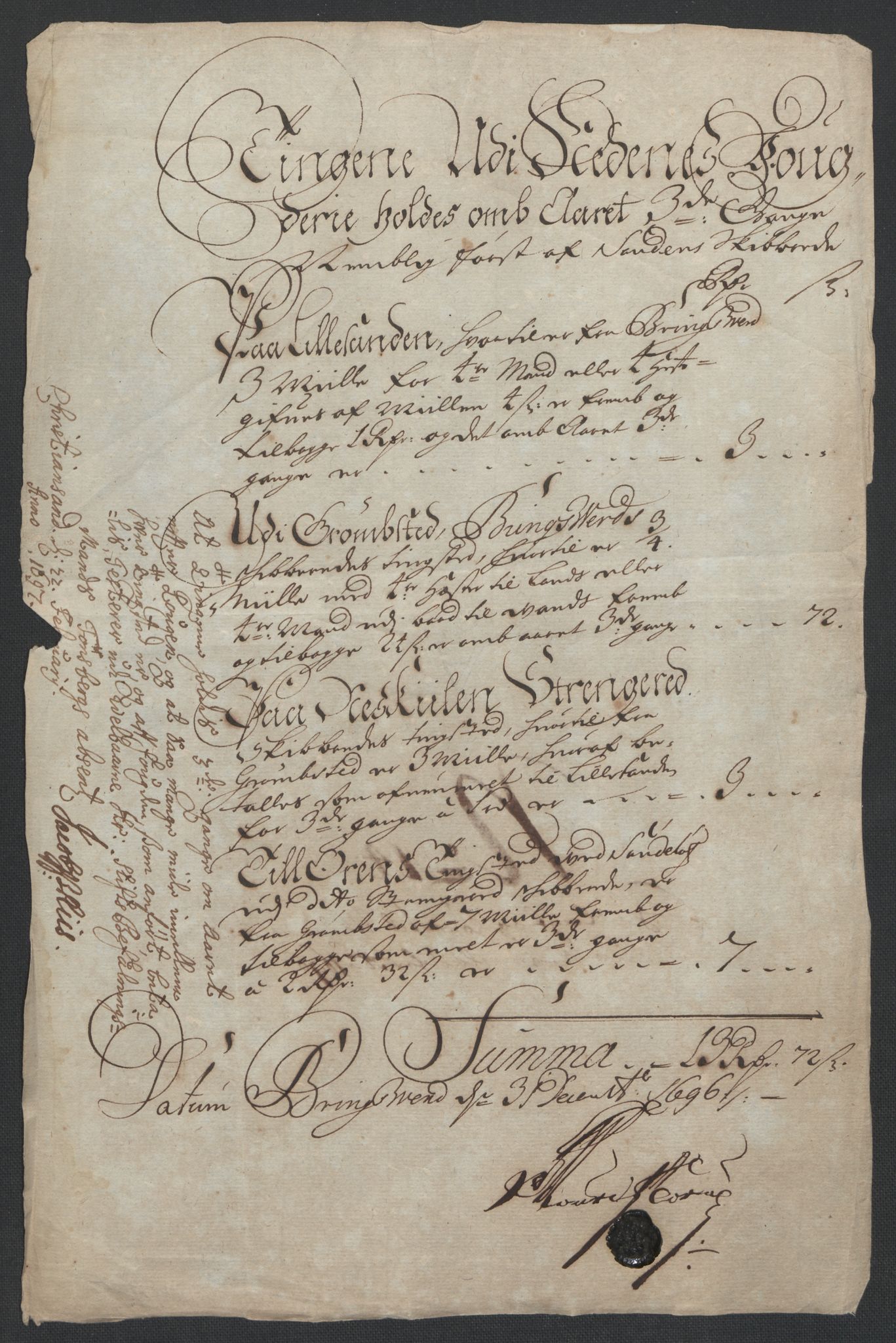 Rentekammeret inntil 1814, Reviderte regnskaper, Fogderegnskap, AV/RA-EA-4092/R39/L2313: Fogderegnskap Nedenes, 1696-1697, p. 109