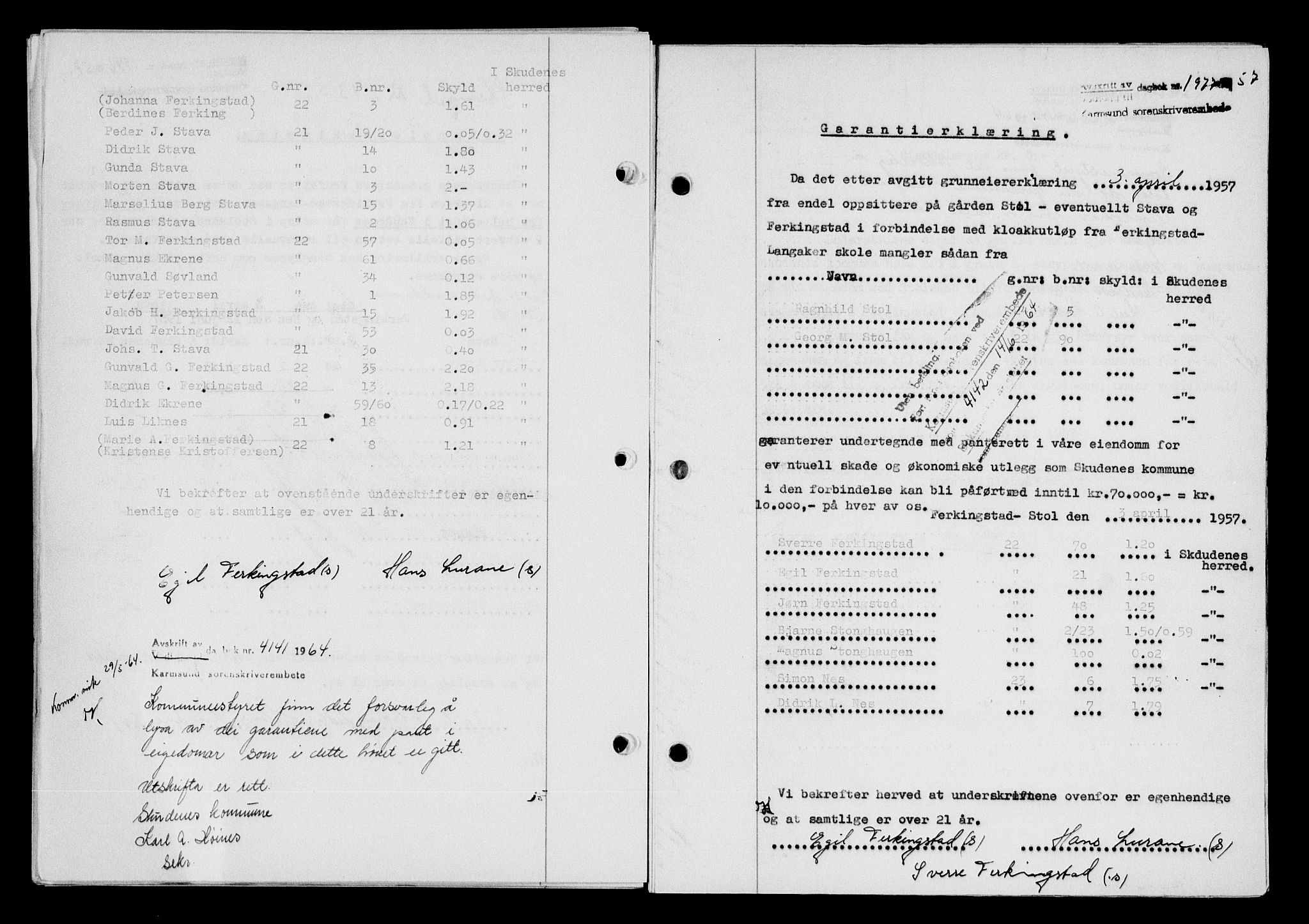 Karmsund sorenskriveri, AV/SAST-A-100311/01/II/IIB/L0125: Mortgage book no. 105A, 1957-1957, Diary no: : 1977/1957