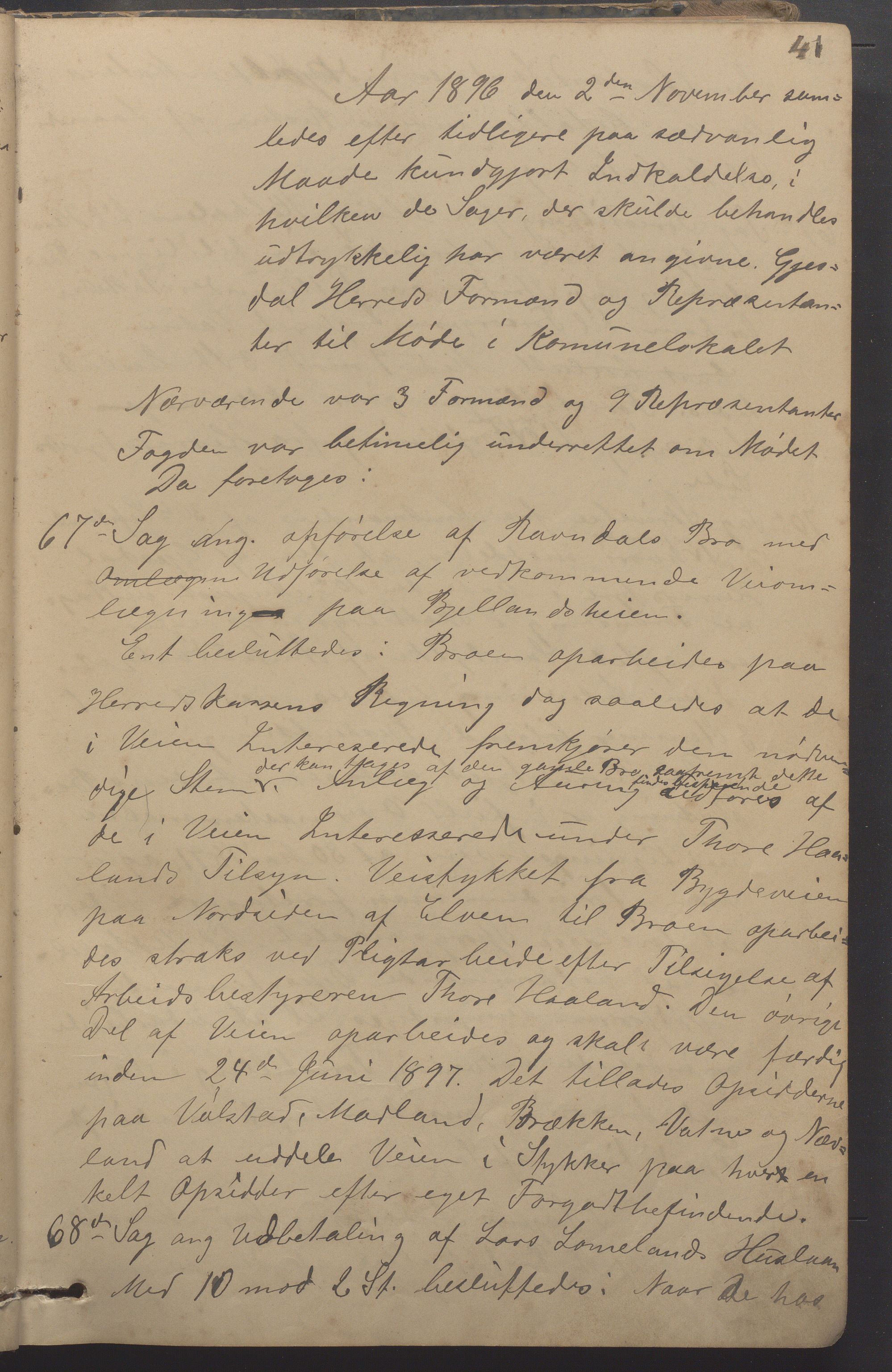 Gjesdal kommune - Formannskapet, IKAR/K-101383/A/Aa/L0003: Møtebok, 1896-1906, p. 41