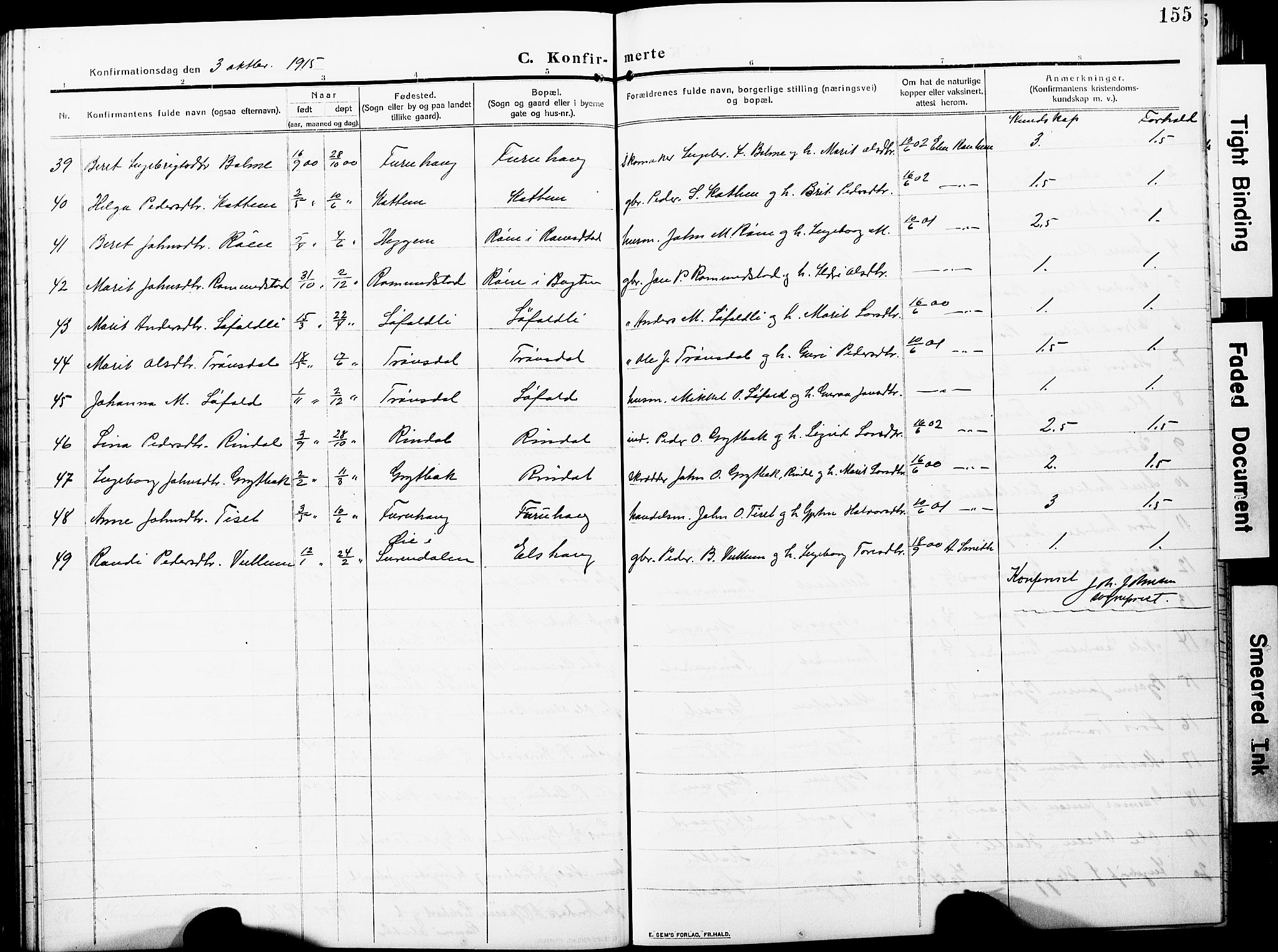 Ministerialprotokoller, klokkerbøker og fødselsregistre - Møre og Romsdal, AV/SAT-A-1454/598/L1079: Parish register (copy) no. 598C04, 1909-1927, p. 155