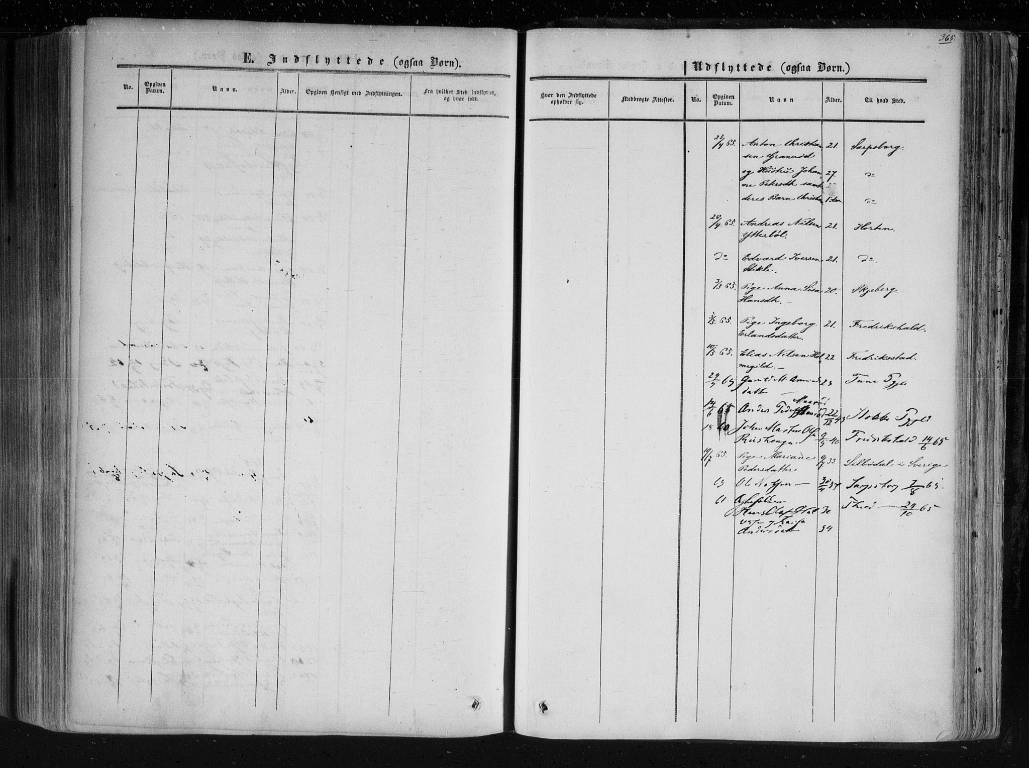 Aremark prestekontor Kirkebøker, SAO/A-10899/F/Fc/L0003: Parish register (official) no. III 3, 1850-1865, p. 365
