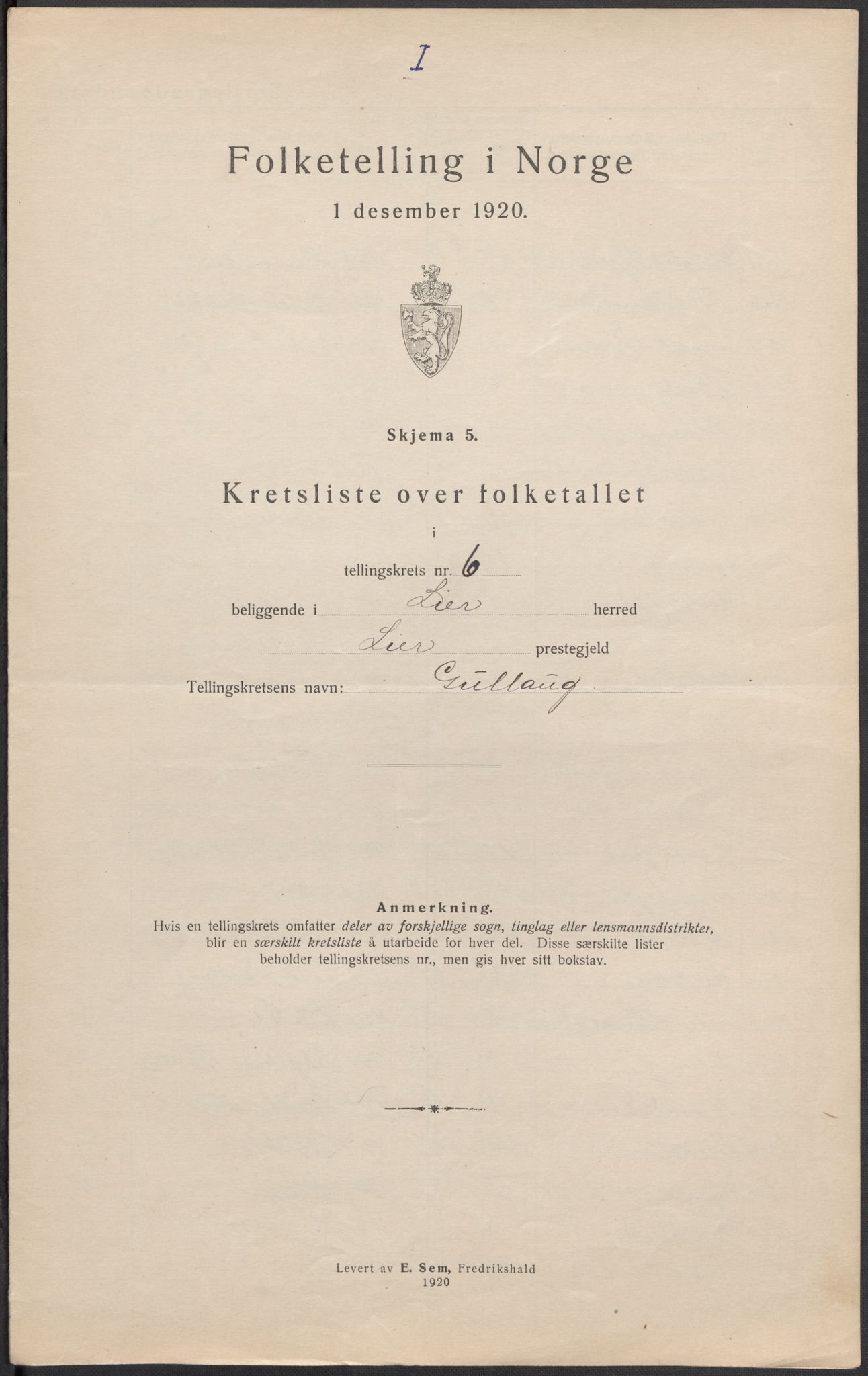 SAKO, 1920 census for Lier, 1920, p. 21