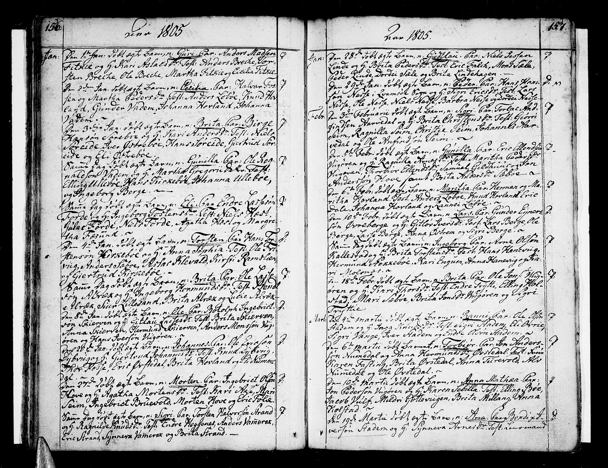 Vik sokneprestembete, SAB/A-81501: Parish register (official) no. A 5, 1787-1820, p. 156-157