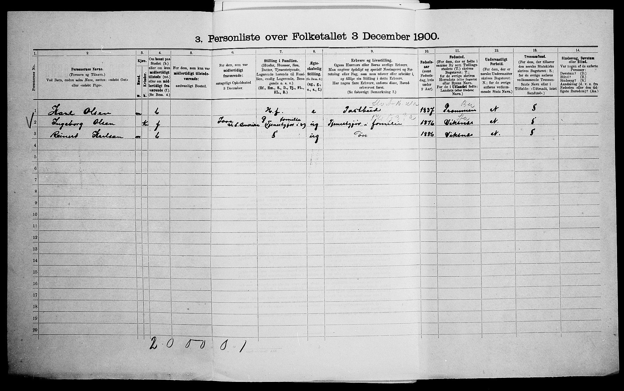 SAK, 1900 census for Flekkefjord, 1900, p. 1302