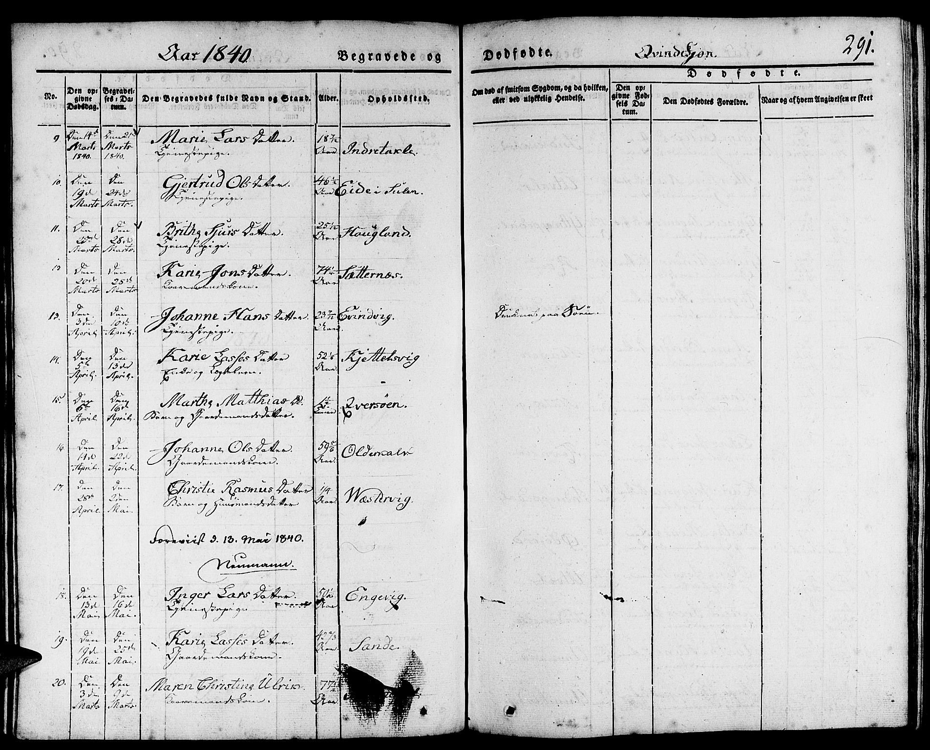 Gulen sokneprestembete, AV/SAB-A-80201/H/Haa/Haaa/L0020: Parish register (official) no. A 20, 1837-1847, p. 291