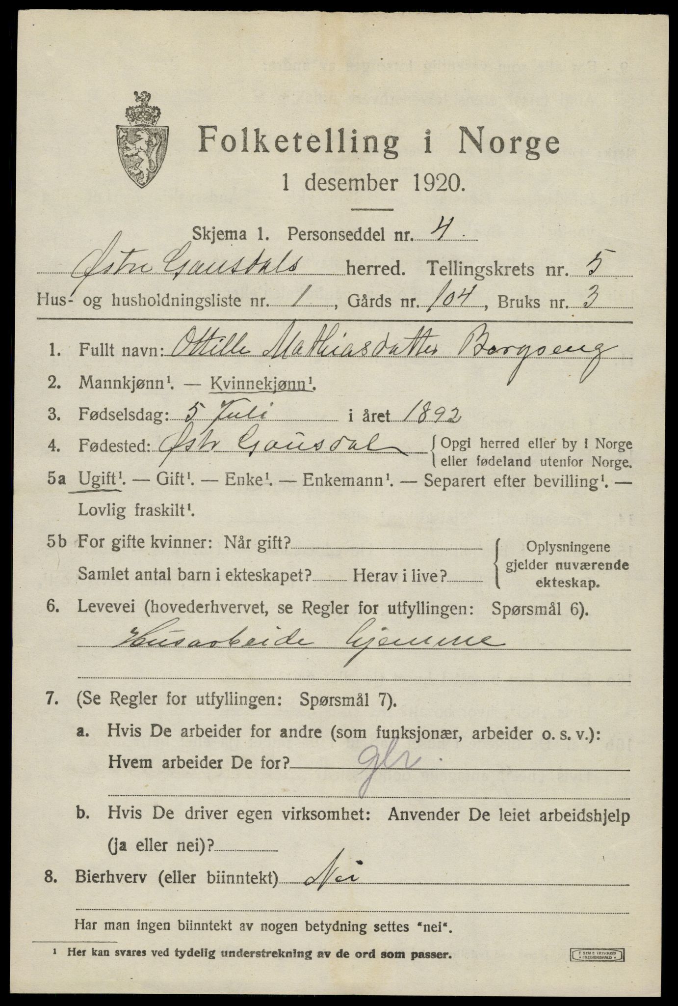 SAH, 1920 census for Østre Gausdal, 1920, p. 2696