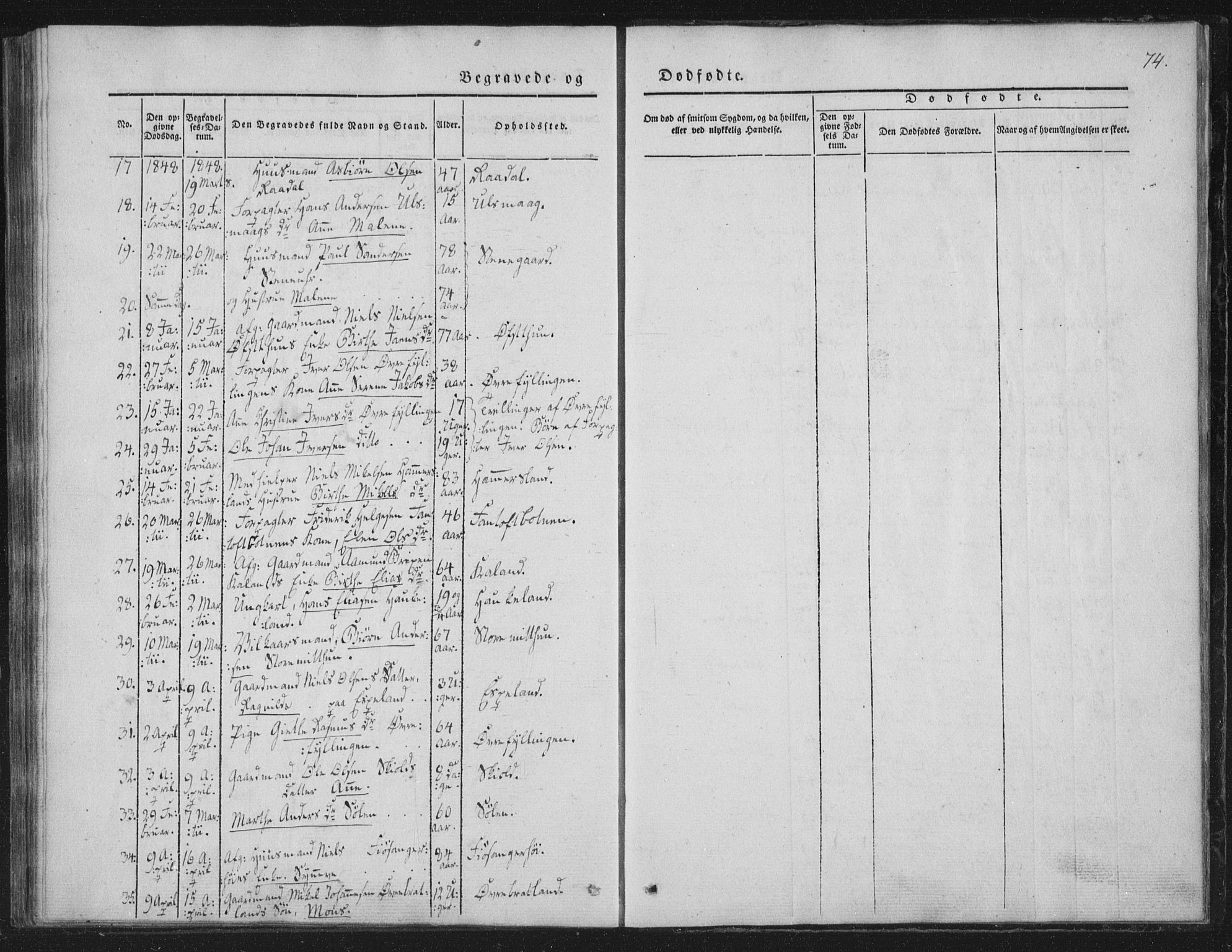 Fana Sokneprestembete, AV/SAB-A-75101/H/Haa/Haaa/L0010: Parish register (official) no. A 10, 1841-1851, p. 74