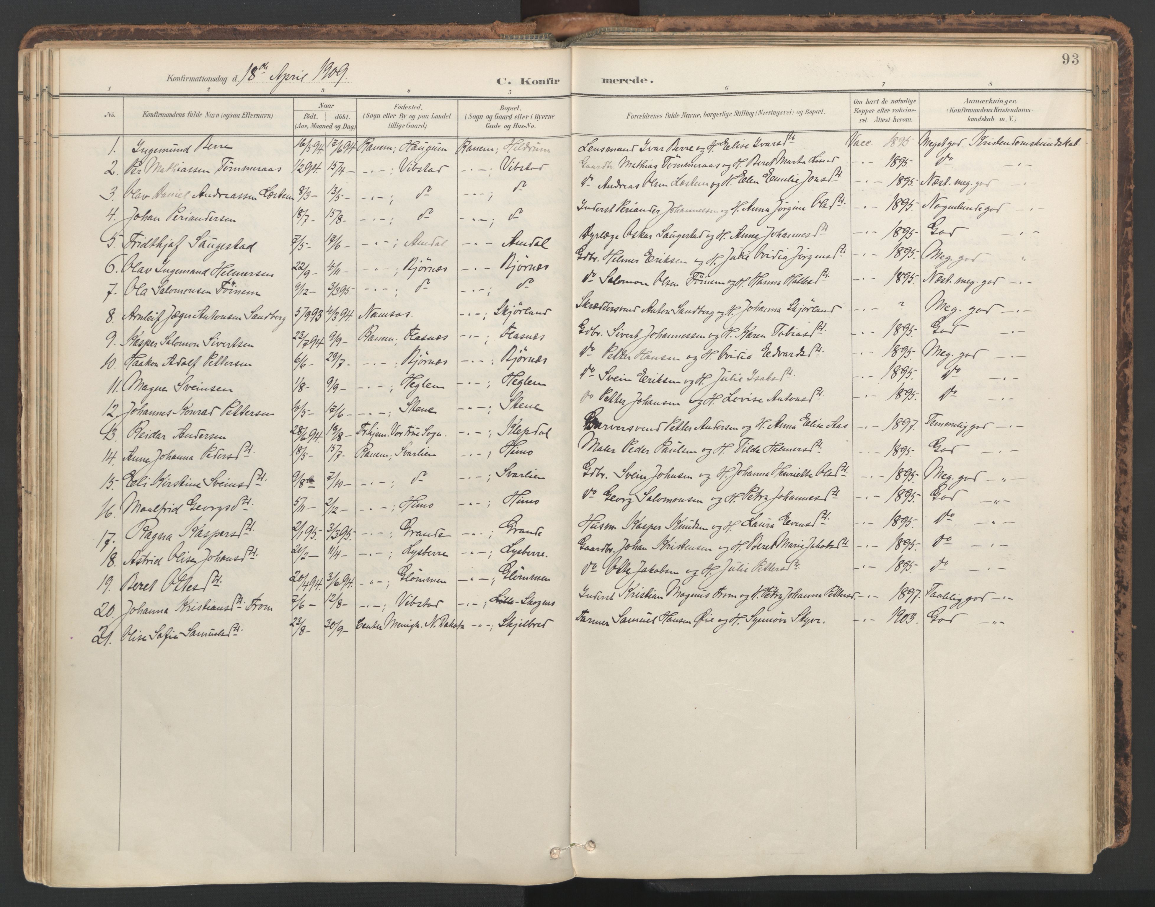 Ministerialprotokoller, klokkerbøker og fødselsregistre - Nord-Trøndelag, SAT/A-1458/764/L0556: Parish register (official) no. 764A11, 1897-1924, p. 93