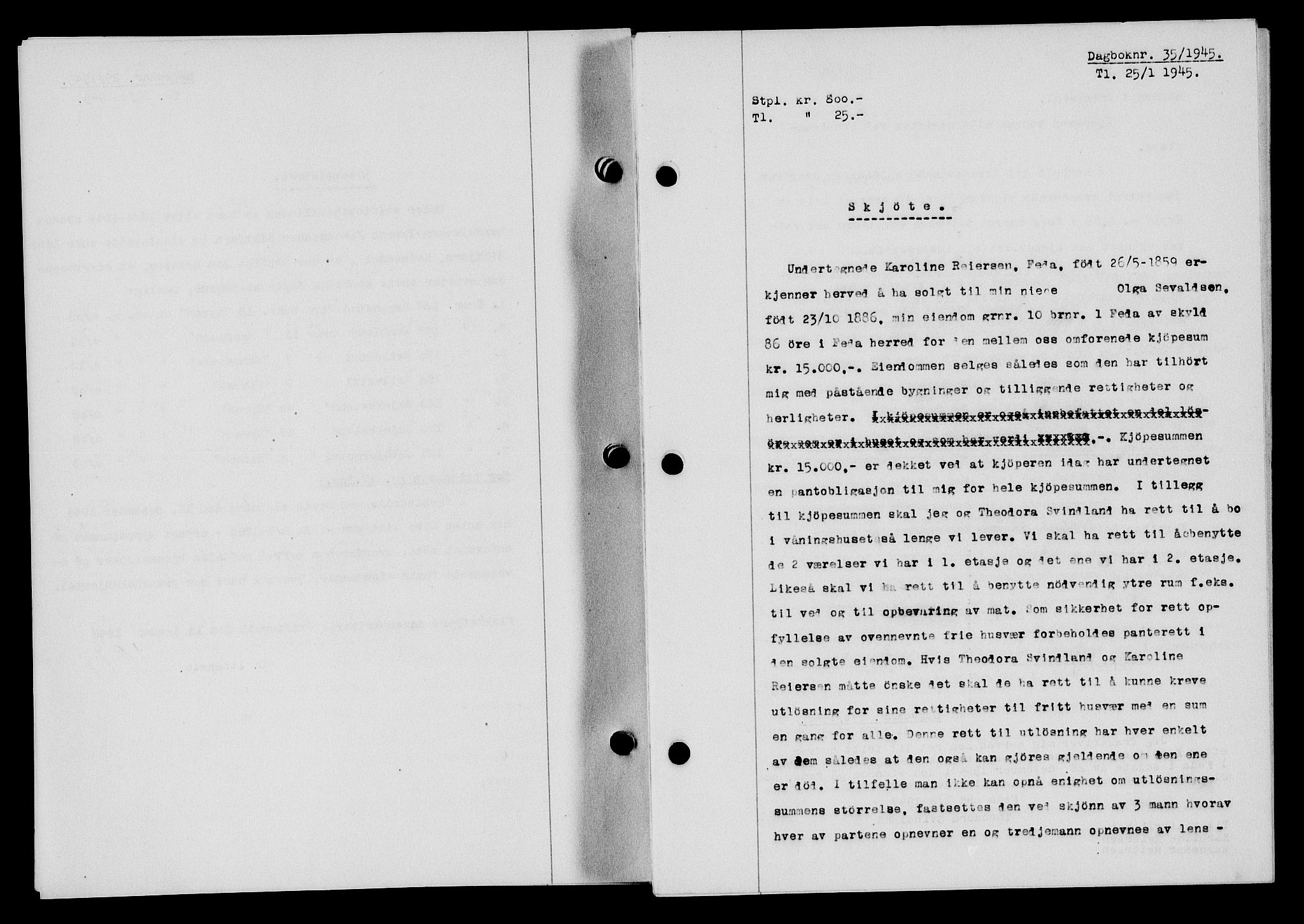 Flekkefjord sorenskriveri, SAK/1221-0001/G/Gb/Gba/L0059: Mortgage book no. A-7, 1944-1945, Diary no: : 35/1945