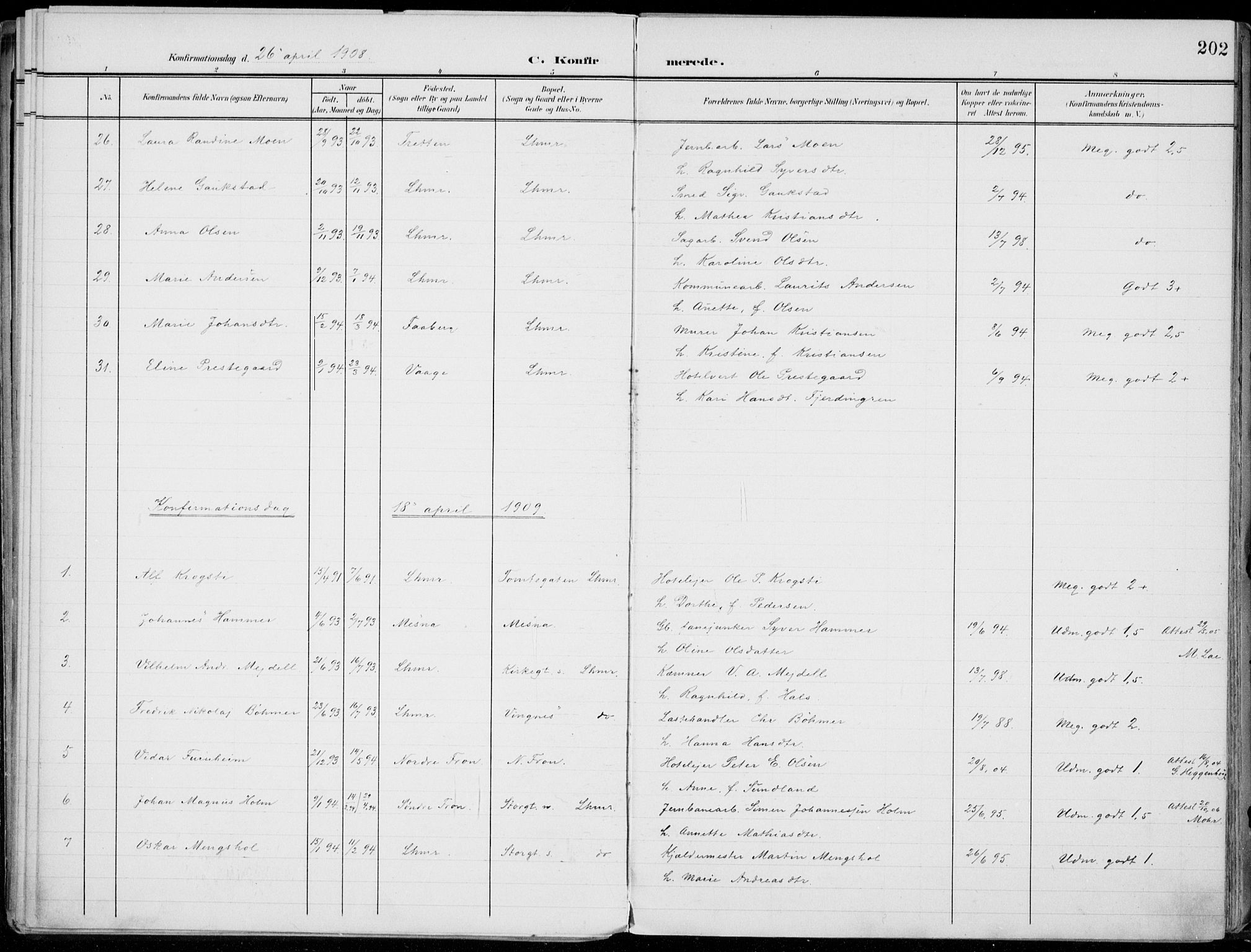 Lillehammer prestekontor, SAH/PREST-088/H/Ha/Haa/L0001: Parish register (official) no. 1, 1901-1916, p. 202