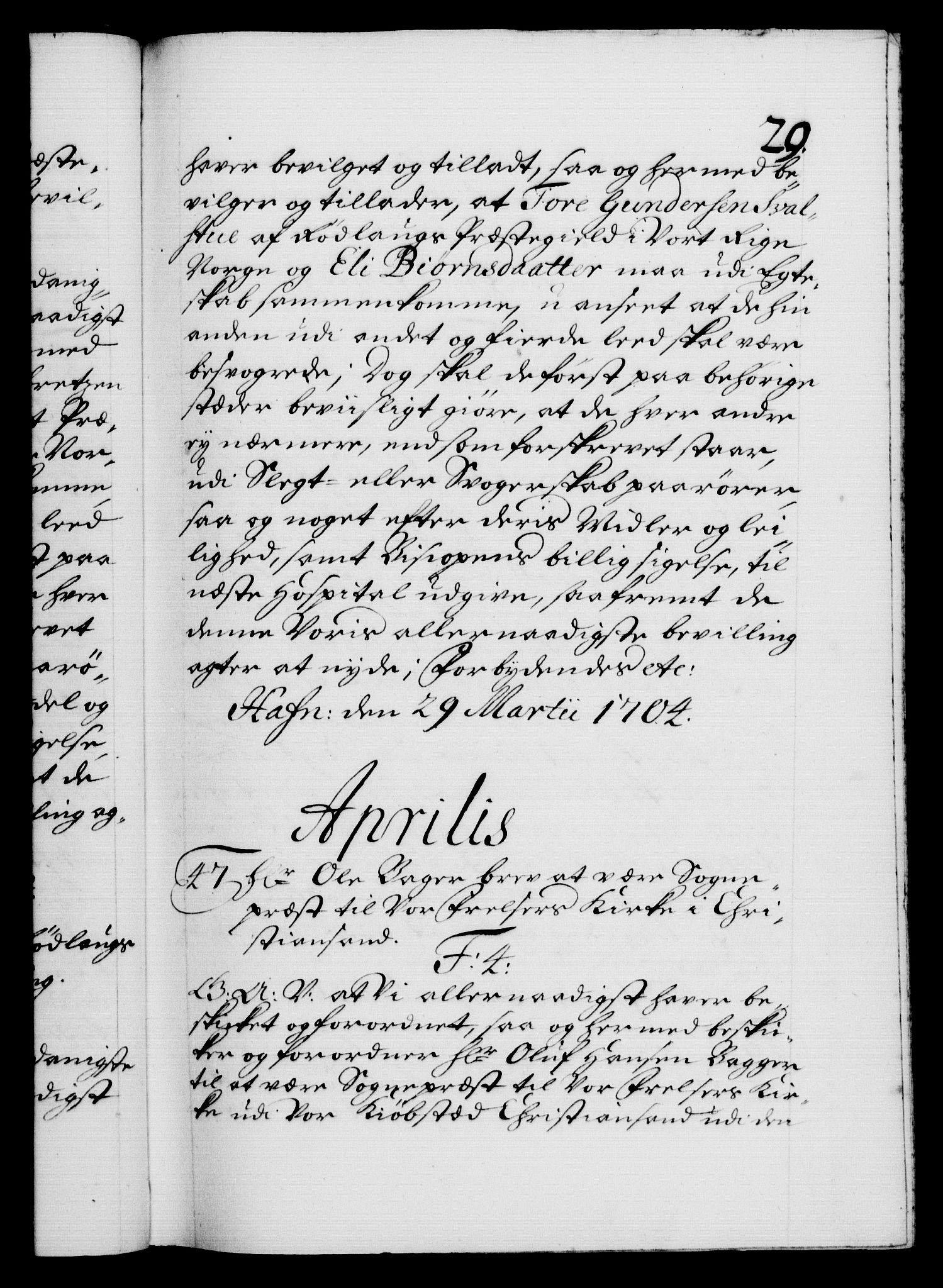 Danske Kanselli 1572-1799, RA/EA-3023/F/Fc/Fca/Fcaa/L0019: Norske registre, 1704-1707, p. 29a
