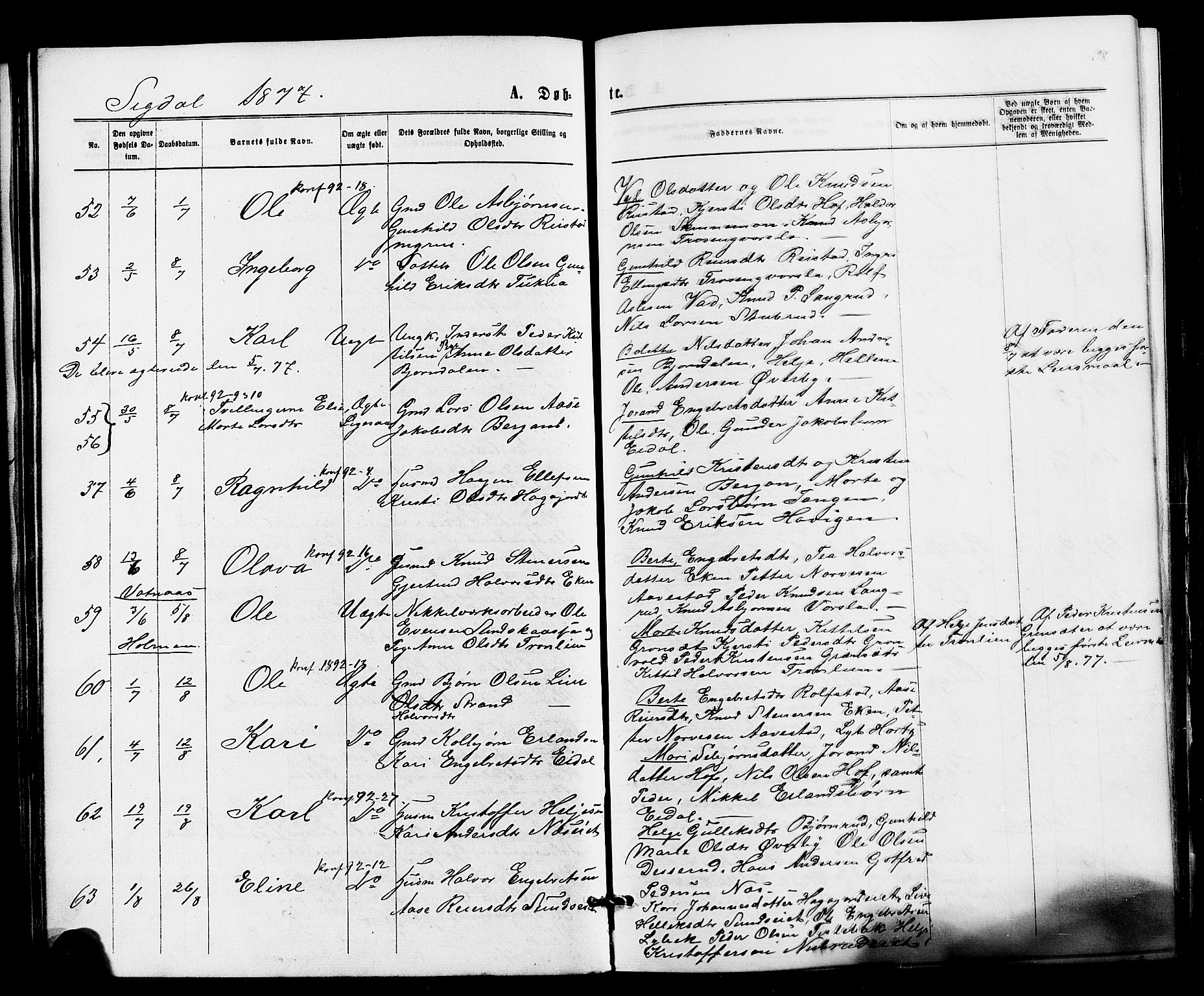 Sigdal kirkebøker, AV/SAKO-A-245/F/Fa/L0010: Parish register (official) no. I 10 /1, 1872-1878, p. 38