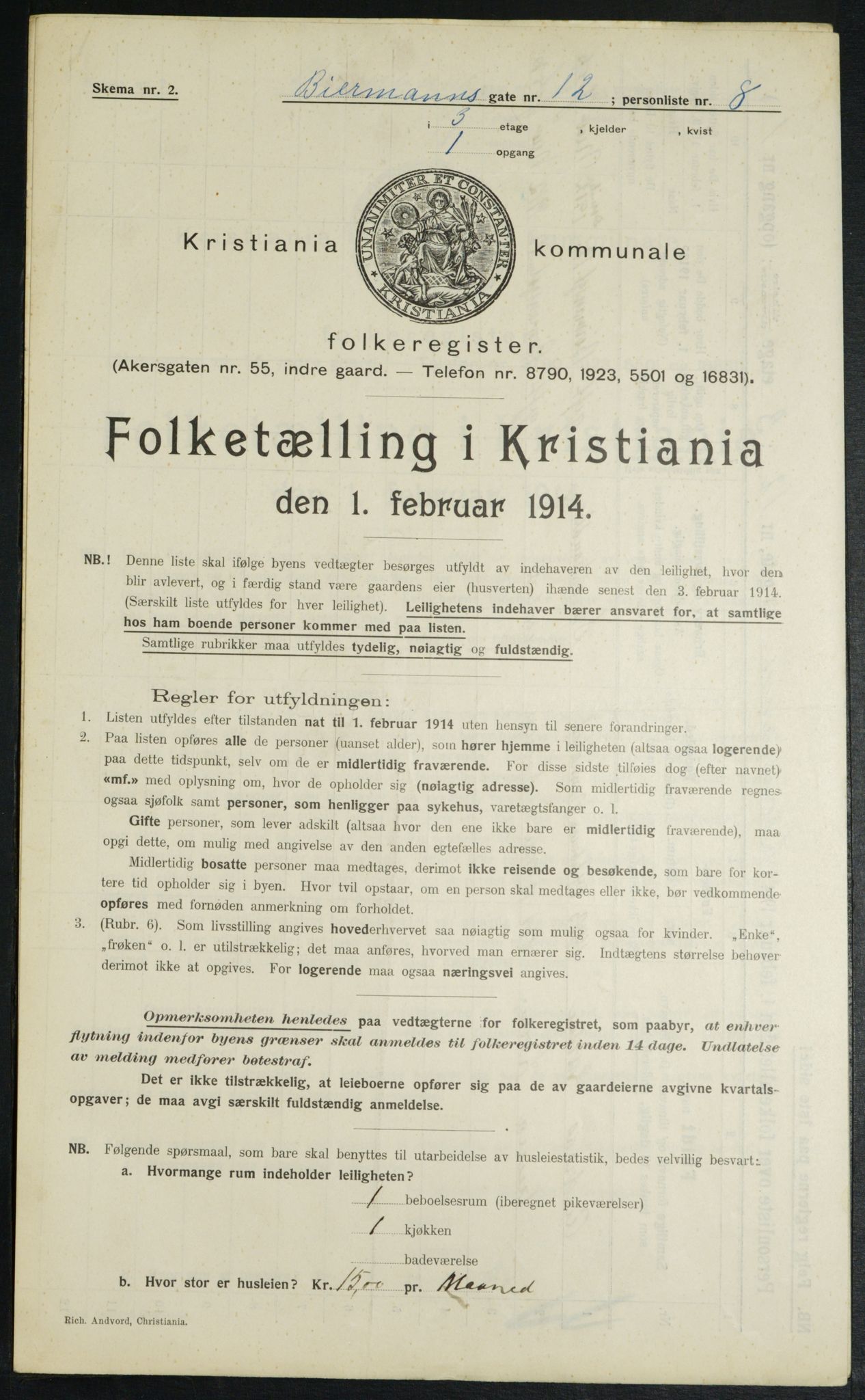 OBA, Municipal Census 1914 for Kristiania, 1914, p. 4896