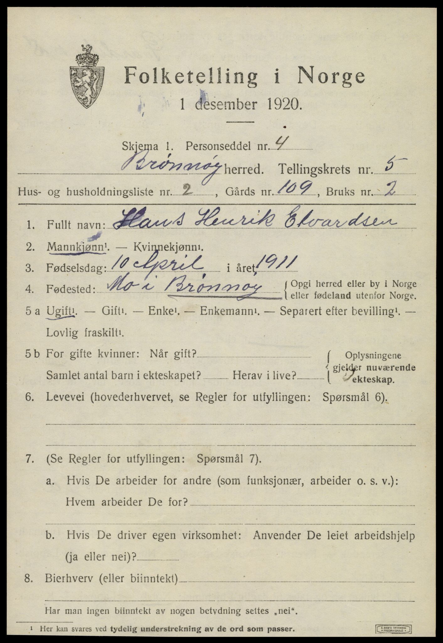 SAT, 1920 census for Brønnøy, 1920, p. 3770