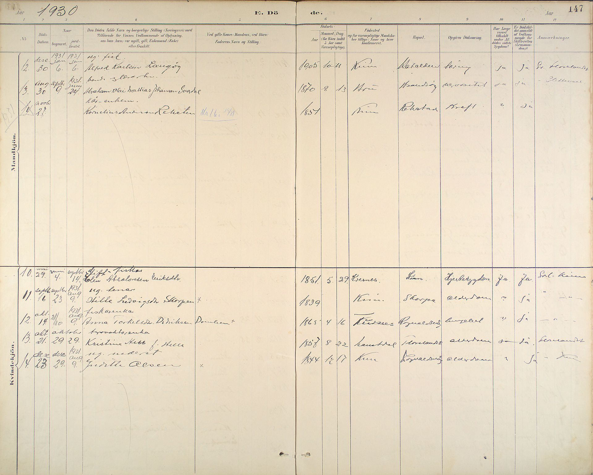 Kinn sokneprestembete, AV/SAB-A-80801/H/Haa/Haab/L0011: Parish register (official) no. B 11, 1886-1936, p. 147