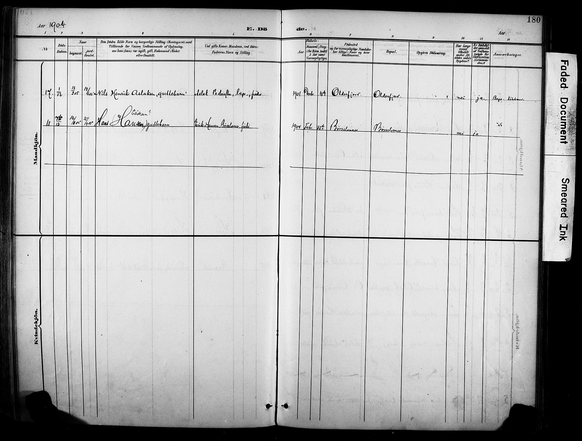 Kistrand/Porsanger sokneprestembete, SATØ/S-1351/H/Ha/L0013.kirke: Parish register (official) no. 13, 1899-1907, p. 180