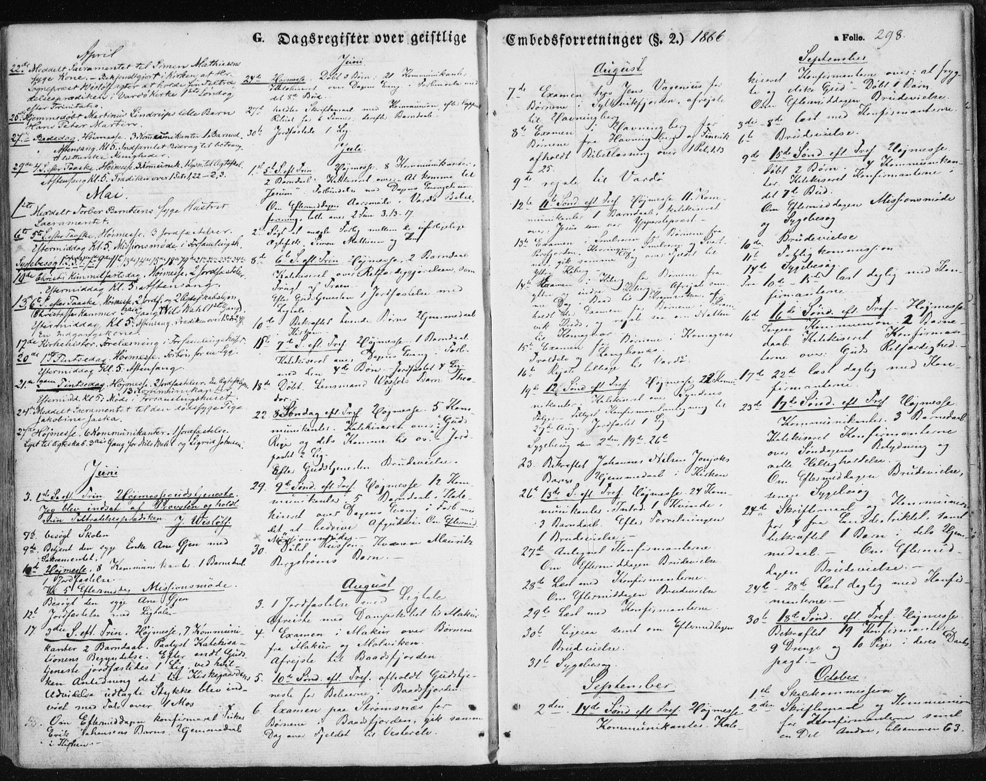 Vardø sokneprestkontor, SATØ/S-1332/H/Ha/L0004kirke: Parish register (official) no. 4, 1862-1871, p. 298