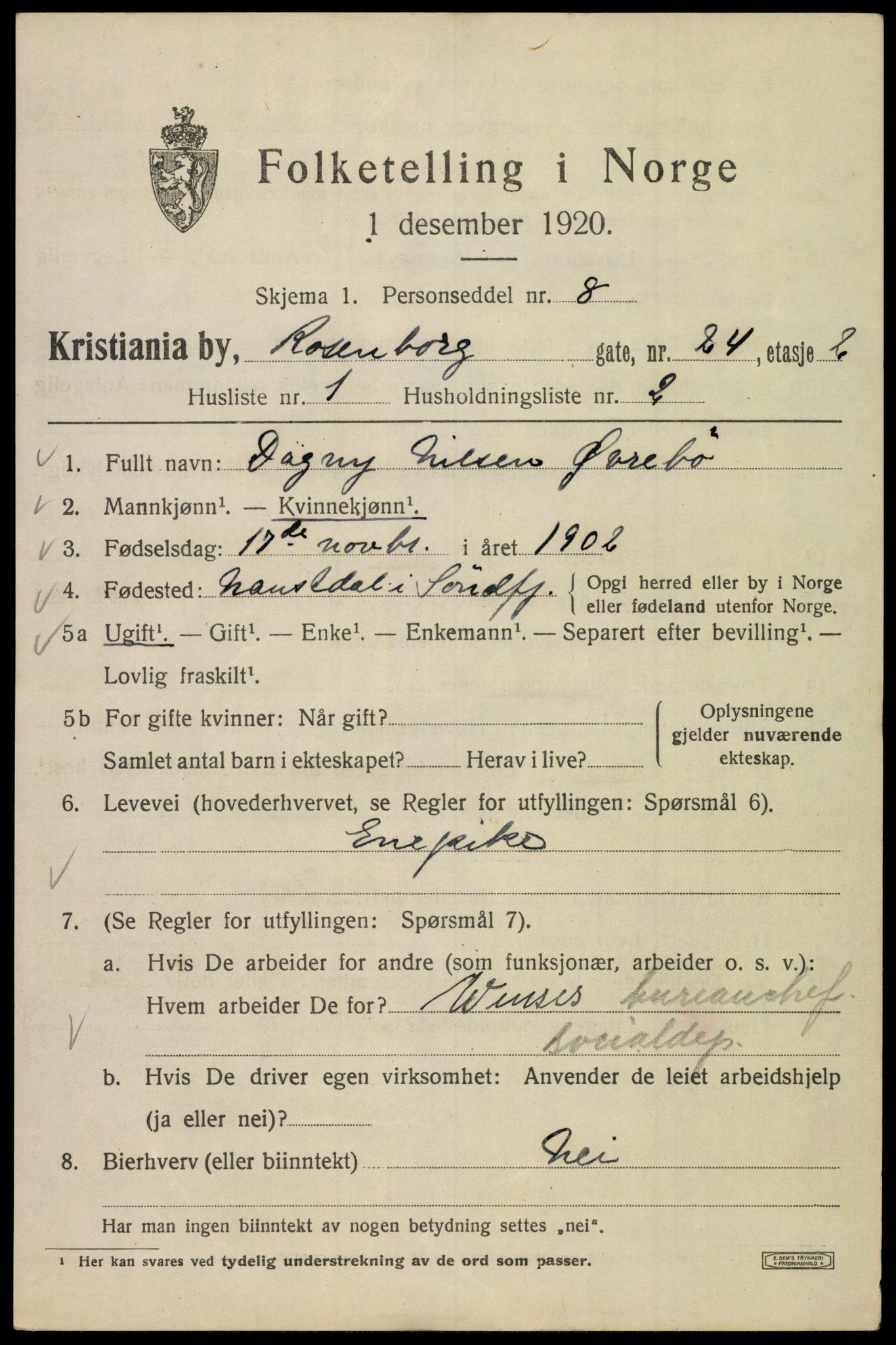 SAO, 1920 census for Kristiania, 1920, p. 465205